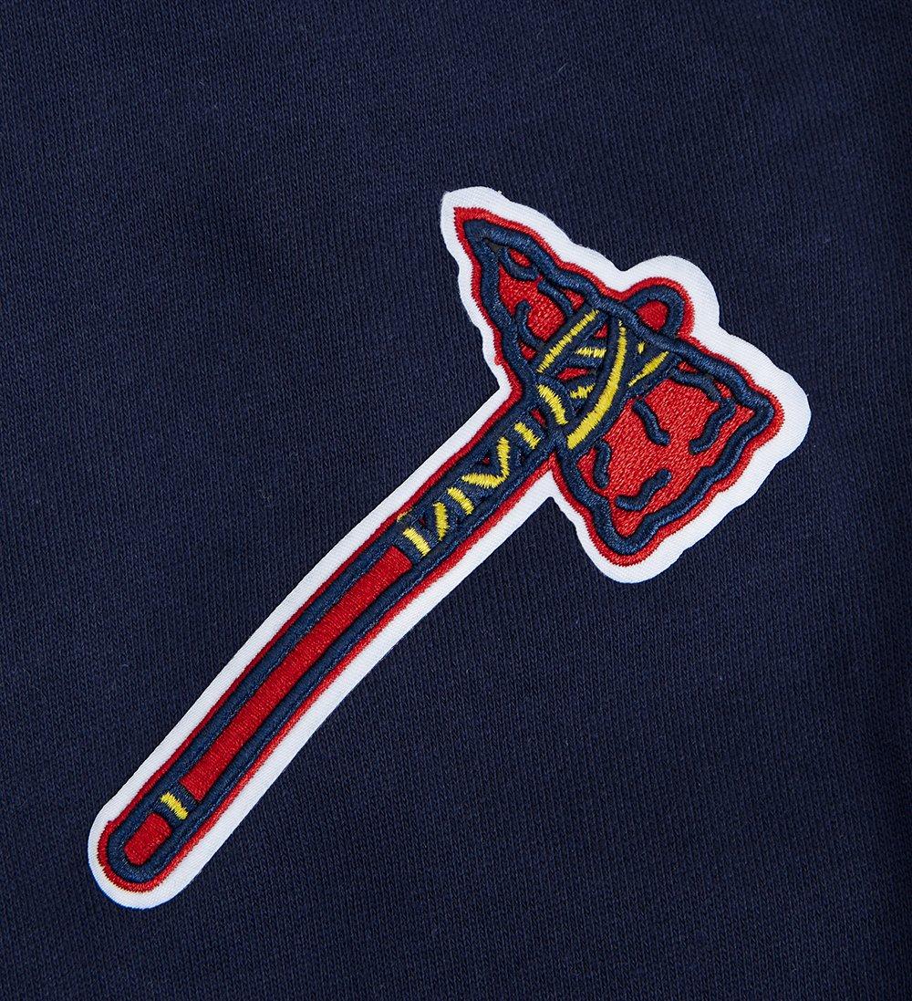 Pro Standard Men's MLB Atlanta Braves Script Tail Rib Fleece Pullover Hoodie - Navy/Red - NAVY/RED