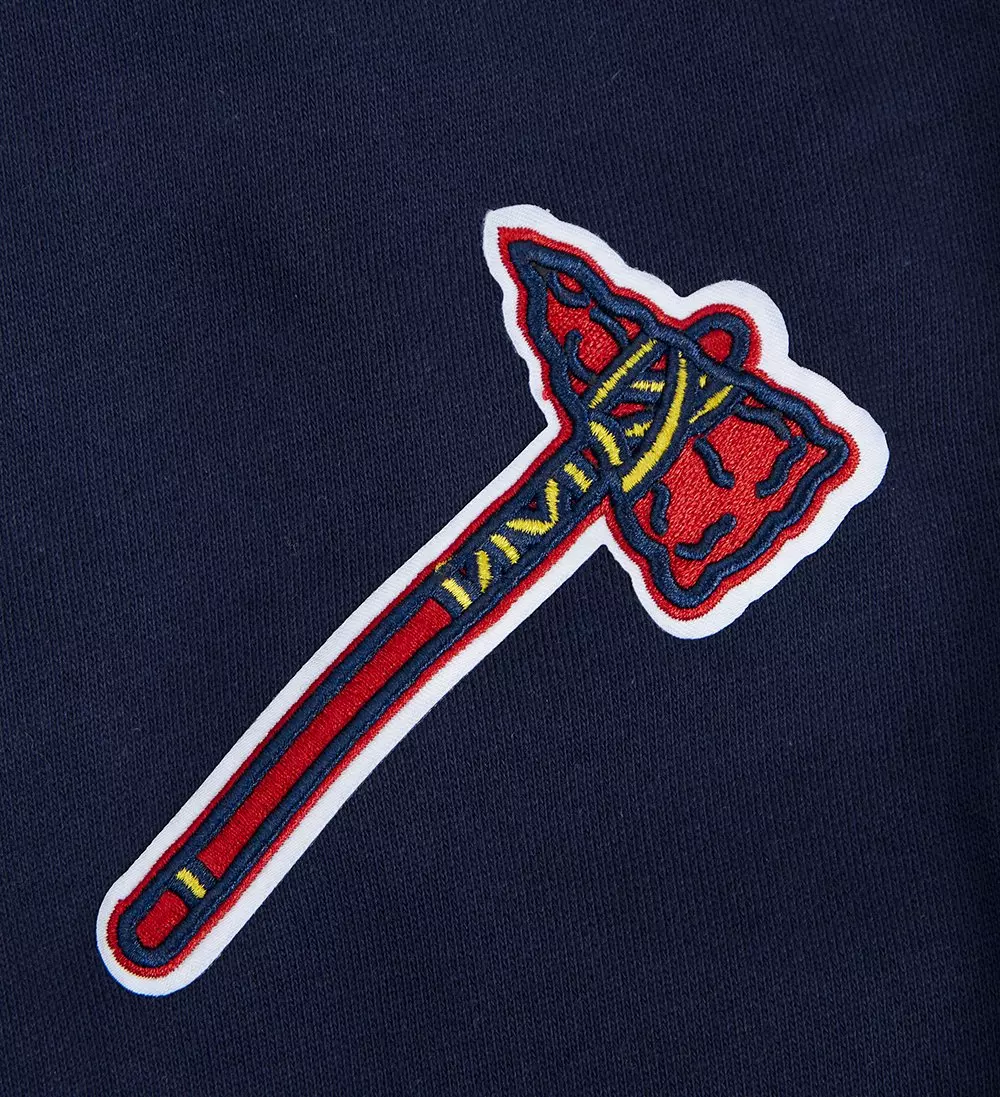 Pro Standard Men's MLB Atlanta Braves Script Tail Rib Fleece Pullover Hoodie - Navy/Red - NAVY/RED