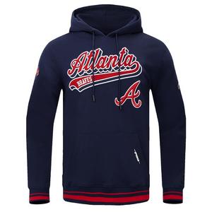 Pro Standard Men's MLB Atlanta Braves Script Tail Rib Fleece Pullover Hoodie - Navy/Red - NAVY/RED