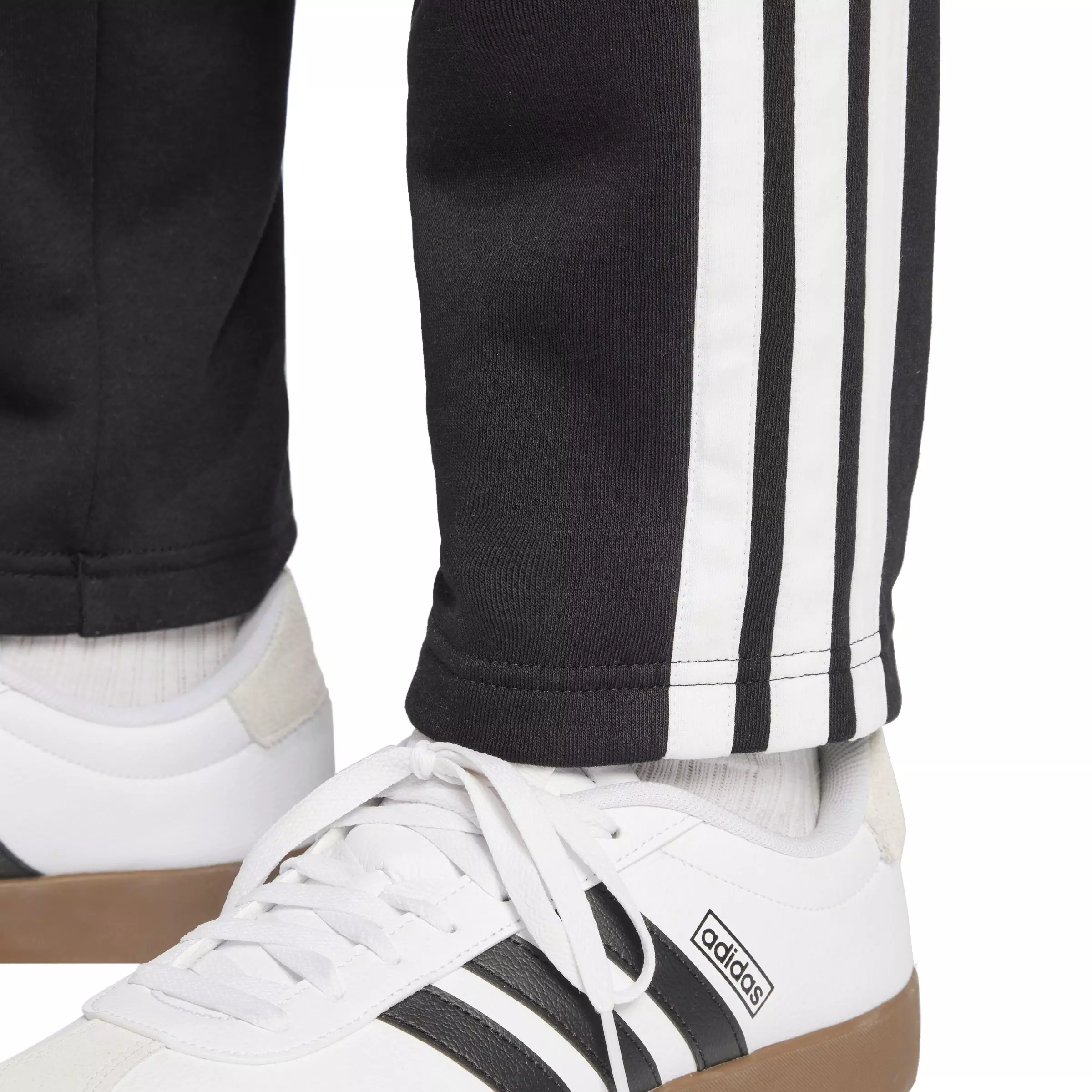 adidas Men's Essentials 3-Stripes Fleece Pants Open Hem -Black/White - BLACK/WHITE