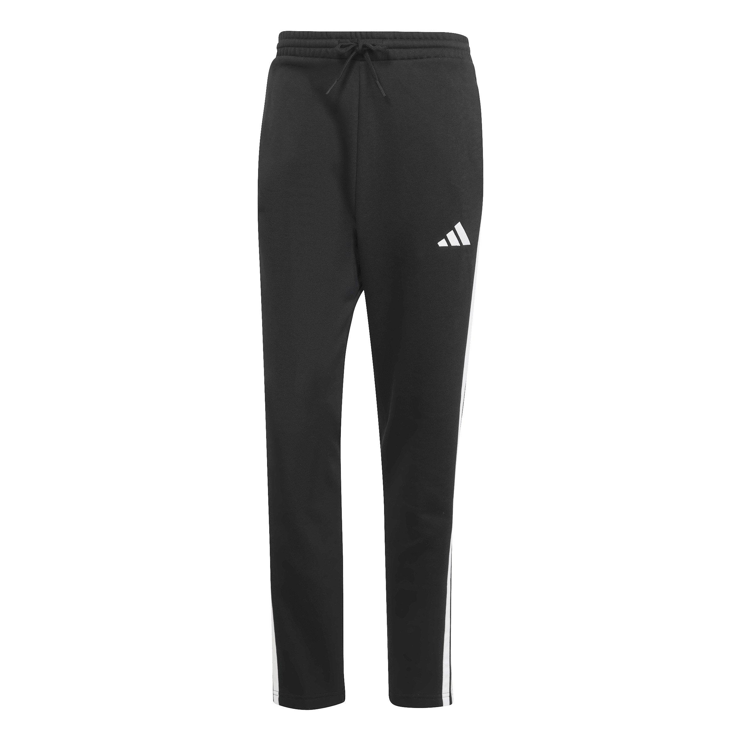 adidas Men's Essentials 3-Stripes Fleece Pants Open Hem - Black/White - BLACK/WHITE Thumbnail View 6