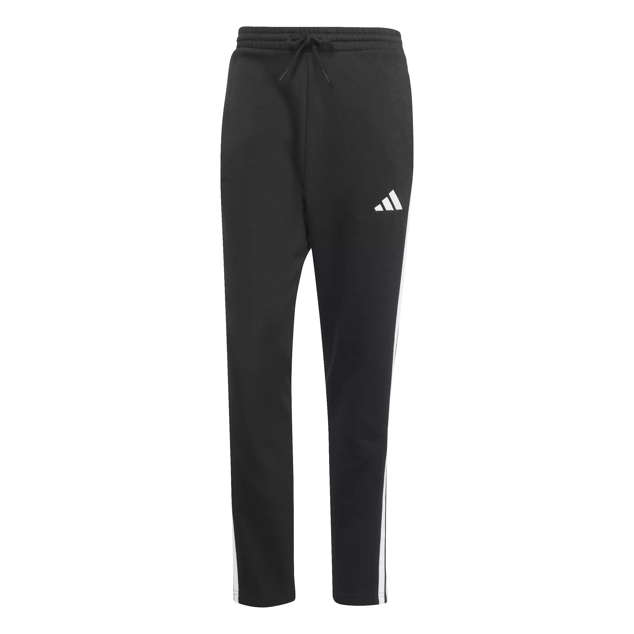 adidas Men's Essentials 3-Stripes Fleece Pants Open Hem - Black/White - BLACK/WHITE