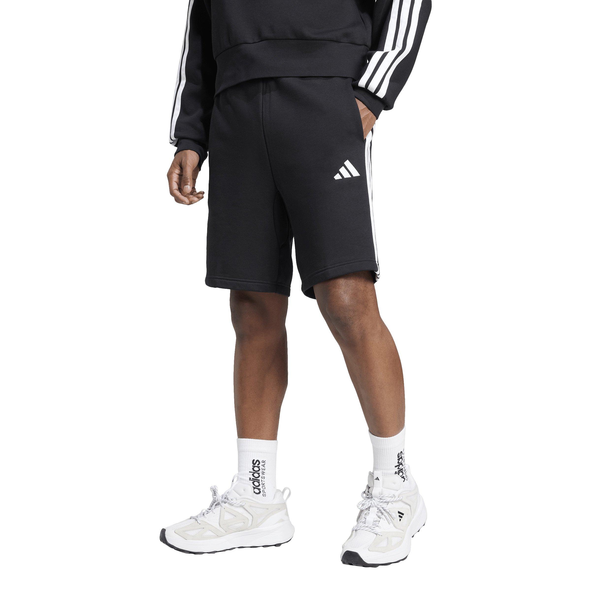 adidas Men's Essentials 3-Stripes Fleece Shorts - Black/White - BLACK/WHITE Thumbnail View 1