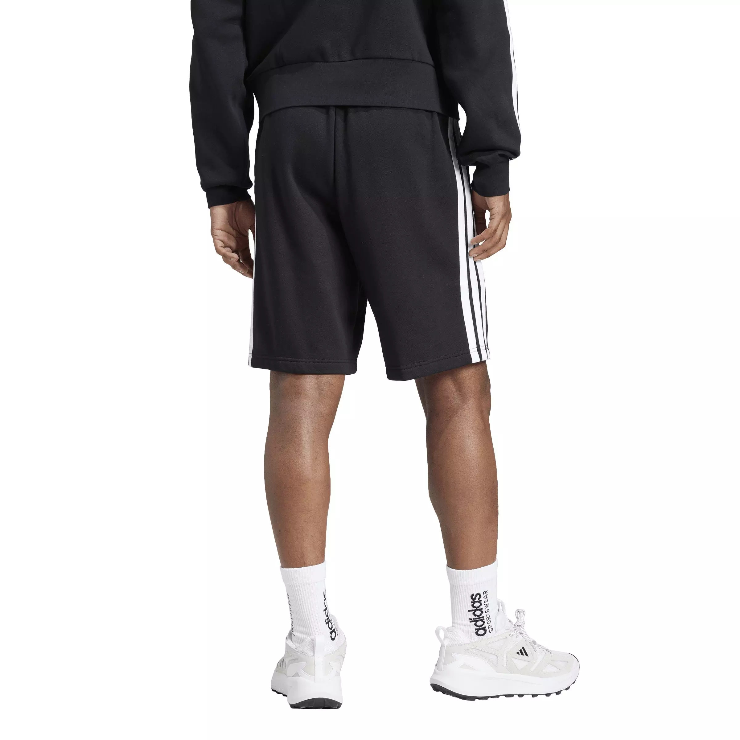 adidas Men's Essentials 3-Stripes Fleece Shorts - Black/White - BLACK/WHITE