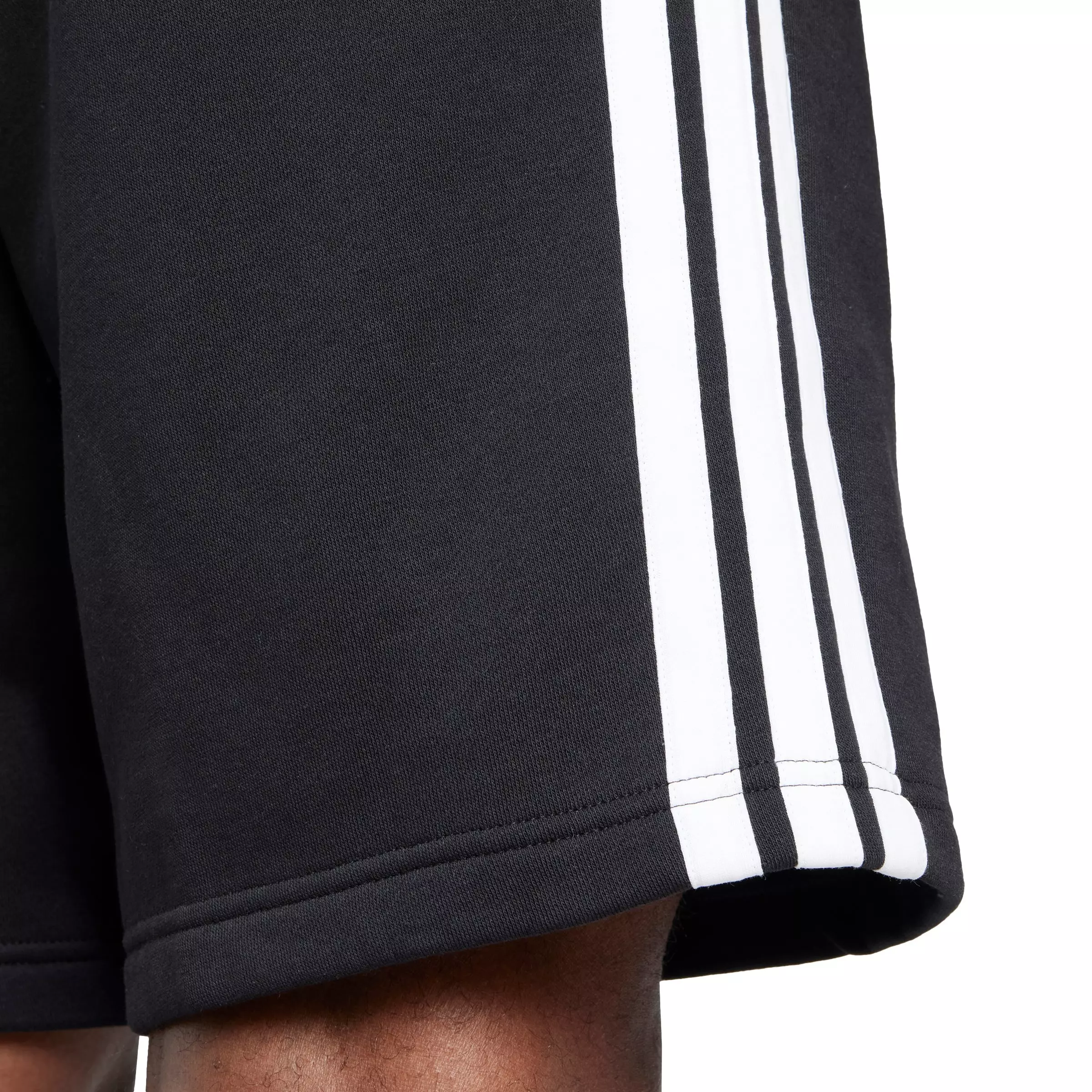 adidas Men's Essentials 3-Stripes Fleece Shorts -Black/White - BLACK/WHITE