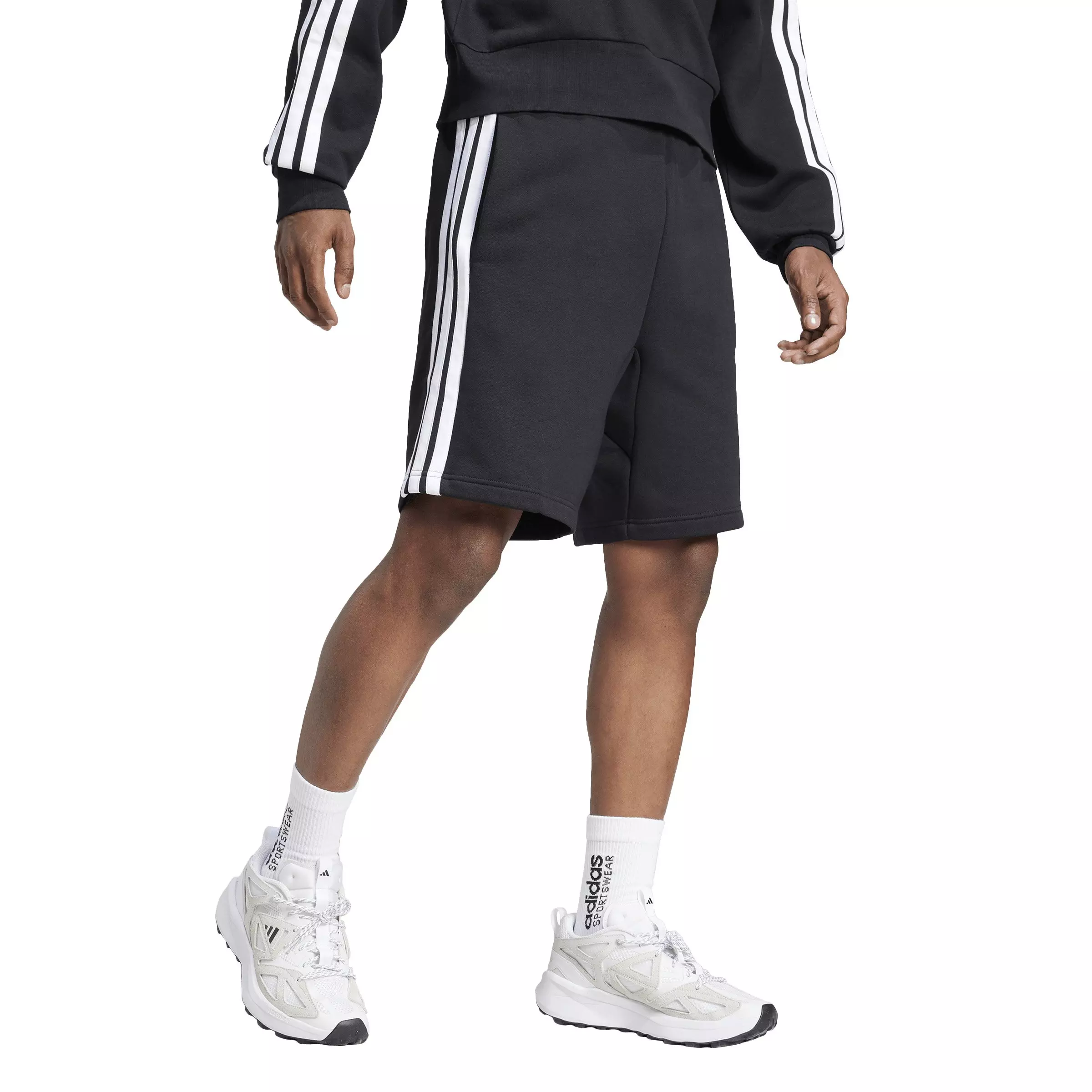 adidas Men's Essentials 3-Stripes Fleece Shorts - Black/White - BLACK/WHITE