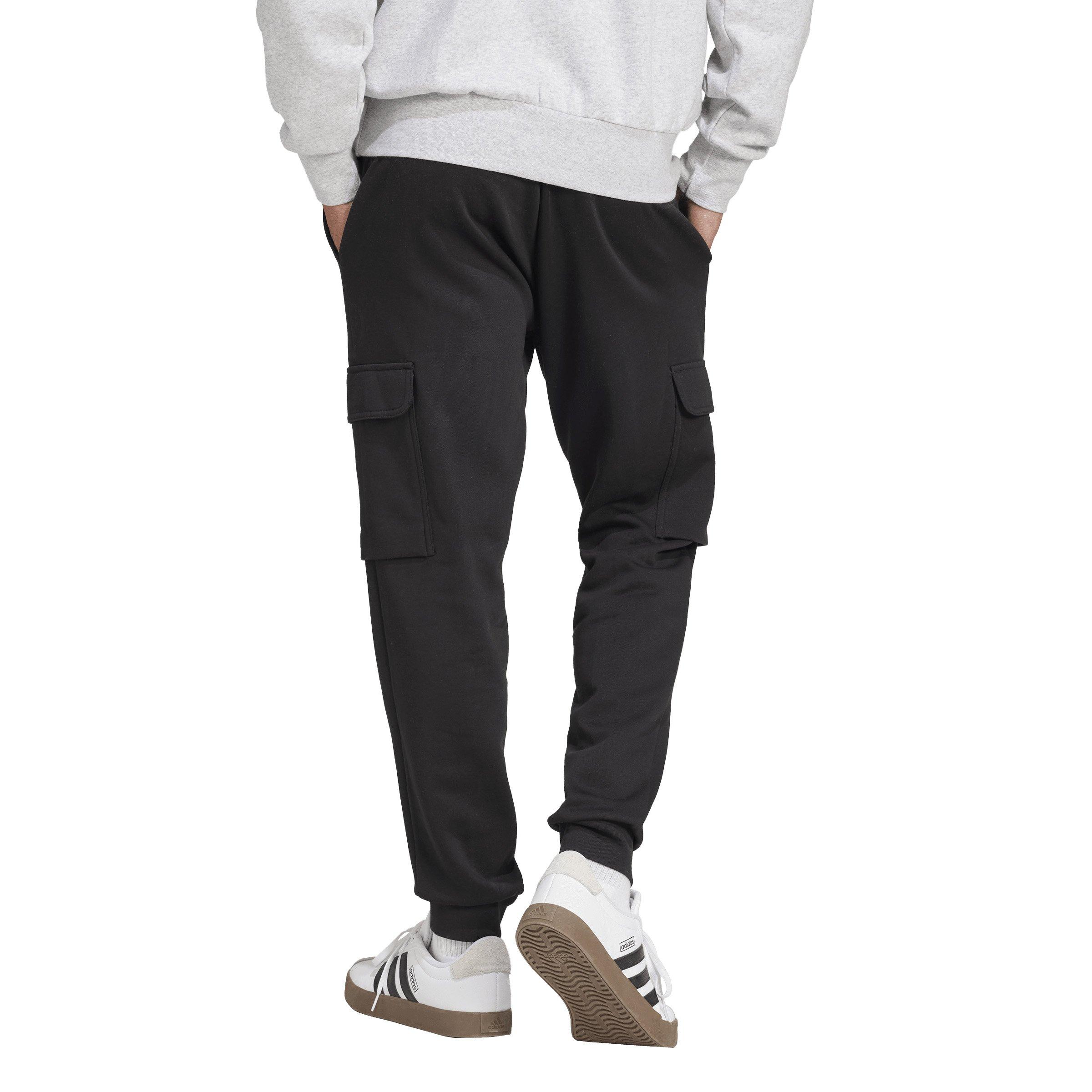 adidas Men's Essentials Feelcozy Fleece Cargo Joggers -Black/White - BLACK/WHITE Thumbnail View 2