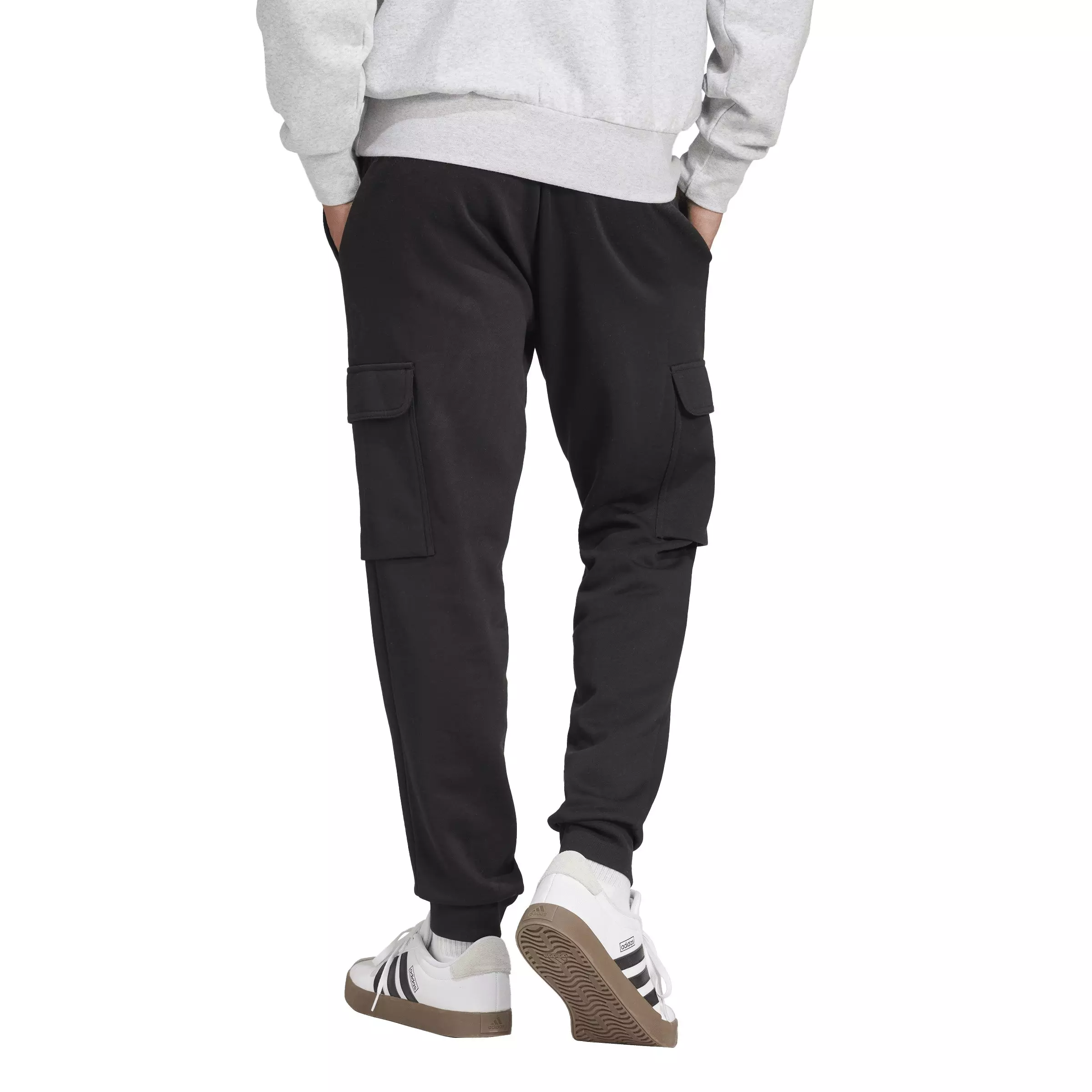 adidas Men's Essentials Feelcozy Fleece Cargo Joggers -Black/White - BLACK/WHITE
