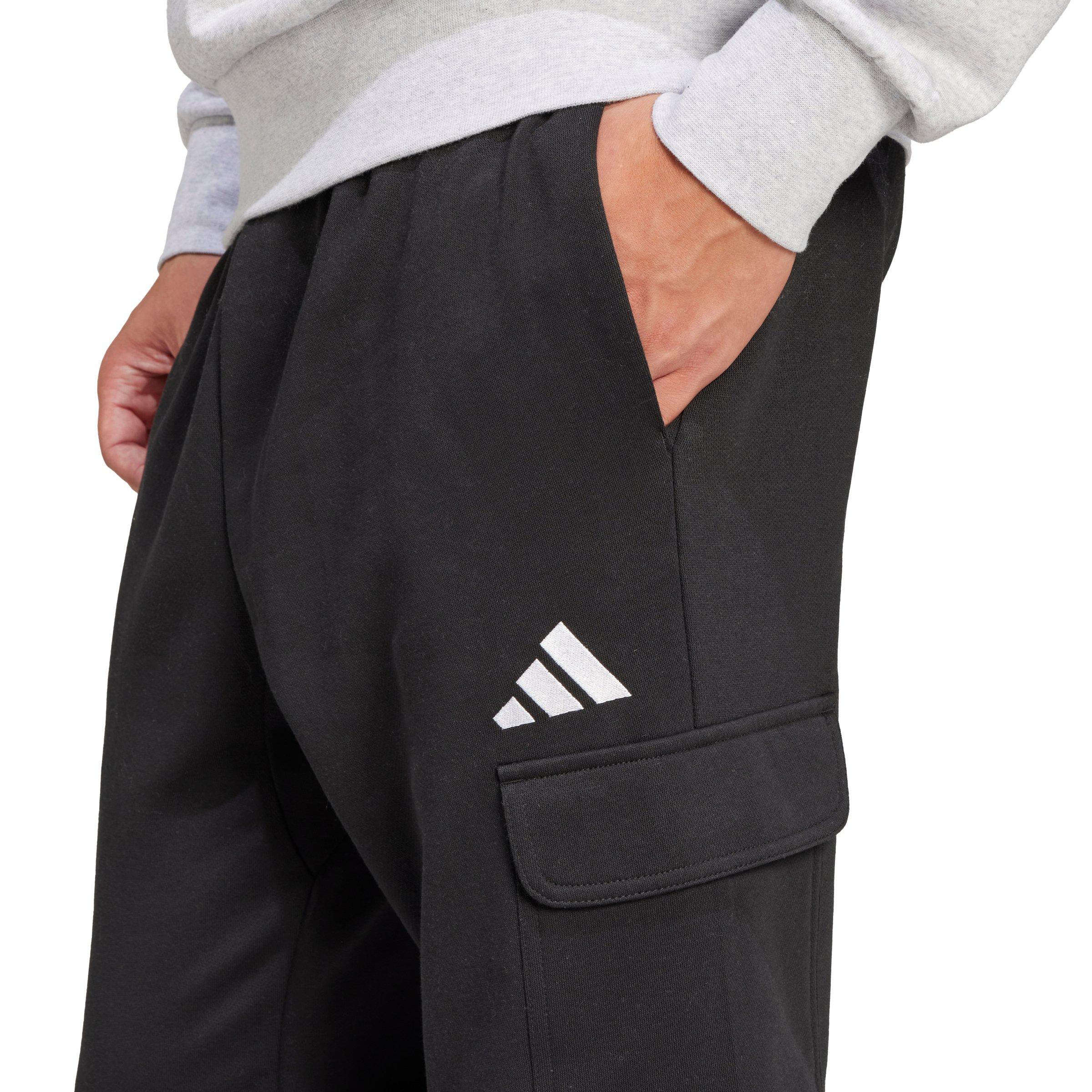 adidas Men's Essentials Feelcozy Fleece Cargo Joggers - Black/White - BLACK/WHITE Thumbnail View 3
