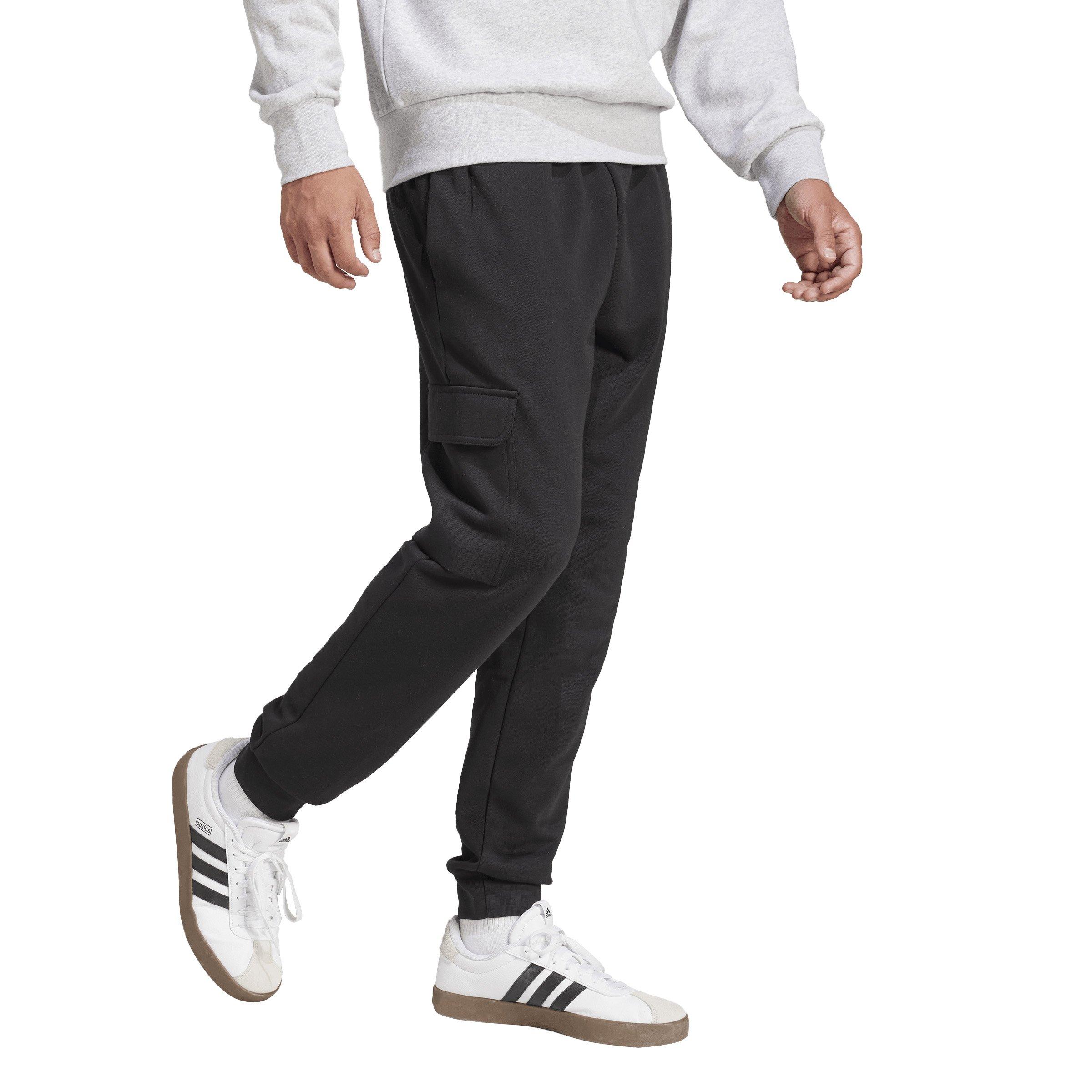 adidas Men's Essentials Feelcozy Fleece Cargo Joggers -Black/White - BLACK/WHITE Thumbnail View 5