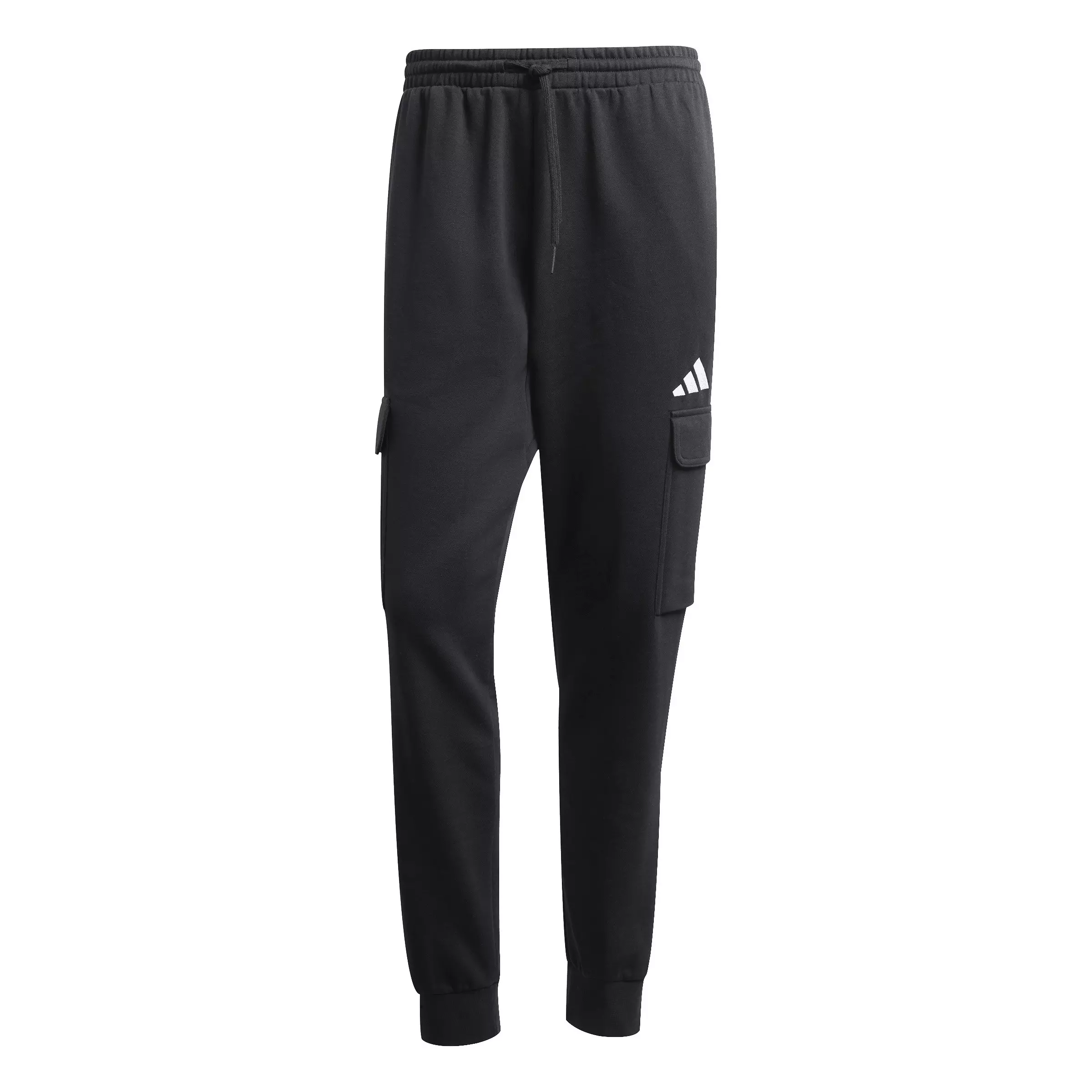 adidas Men's Essentials Feelcozy Fleece Cargo Joggers -Black/White - BLACK/WHITE