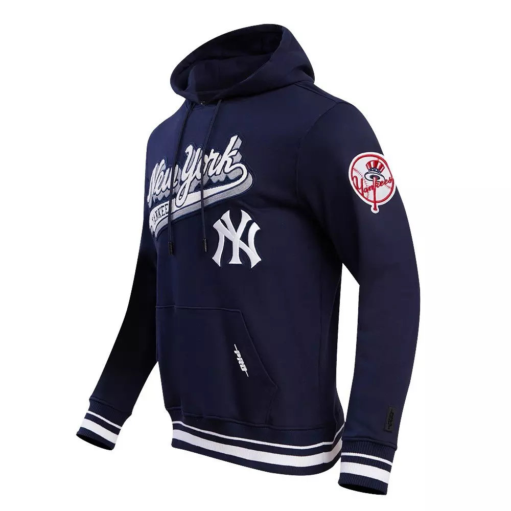 Pro Standard Men's MLB New York Yankees Script Tail Rib Fleece Pullover Hoodie - Navy - NAVY