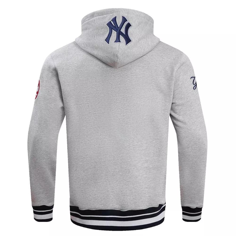 Pro Standard Men's MLB New York Yankees Script Tail Rib Fleece Pullover Hoodie - Grey/Navy - GREY/NAVY