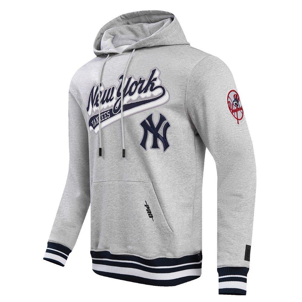 Pro Standard Men's MLB New York Yankees Script Tail Rib Fleece Pullover Hoodie - Grey/Navy - GREY/NAVY