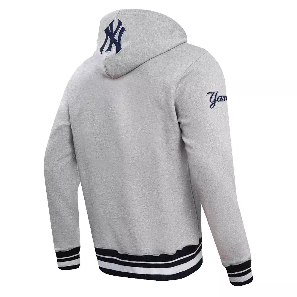 Pro Standard Men's MLB New York Yankees Script Tail Rib Fleece Pullover Hoodie - Grey/Navy - GREY/NAVY