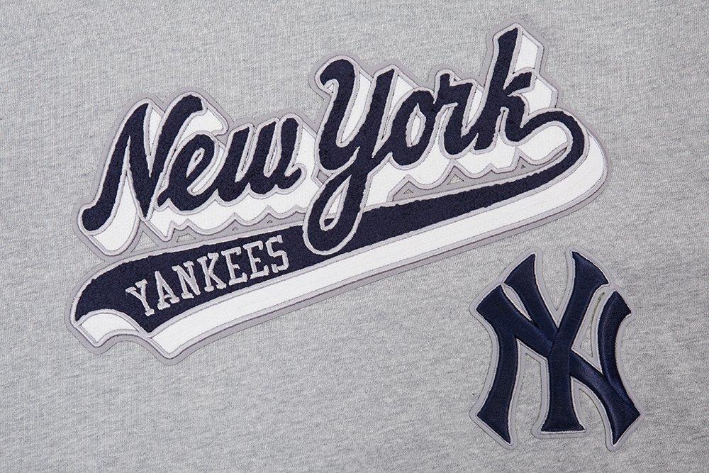 Pro Standard Men's MLB New York Yankees Script Tail Rib Fleece Pullover Hoodie - Grey/Navy - GREY/NAVY