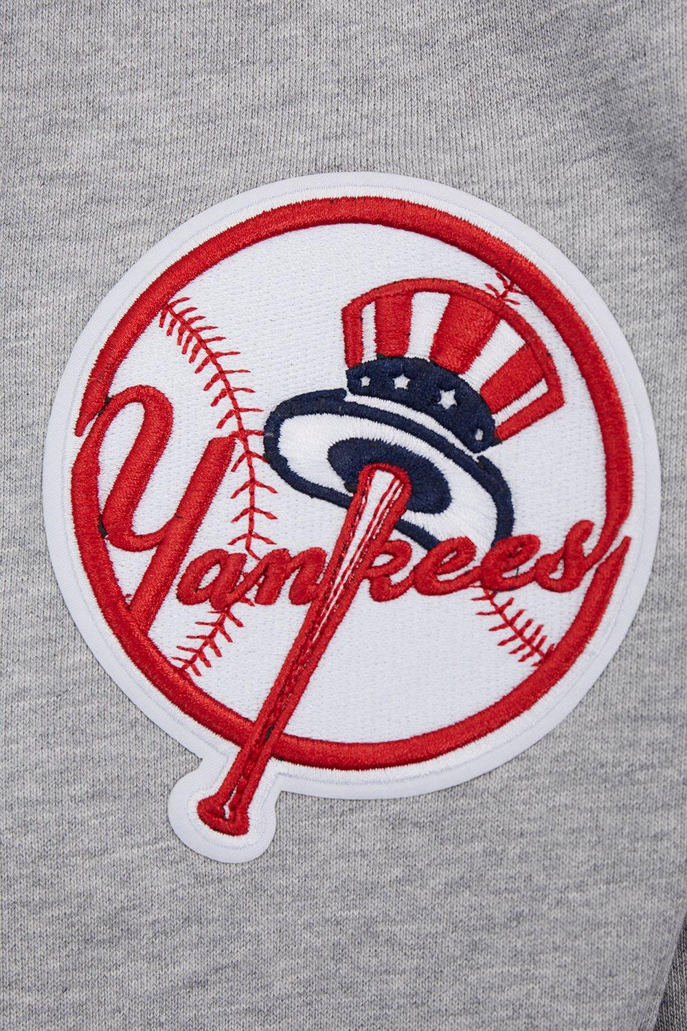 Pro Standard Men's MLB New York Yankees Script Tail Rib Fleece Pullover Hoodie - Grey/Navy - GREY/NAVY
