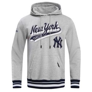 Pro Standard Men's MLB New York Yankees Script Tail Rib Fleece Pullover Hoodie - Grey/Navy - GREY/NAVY
