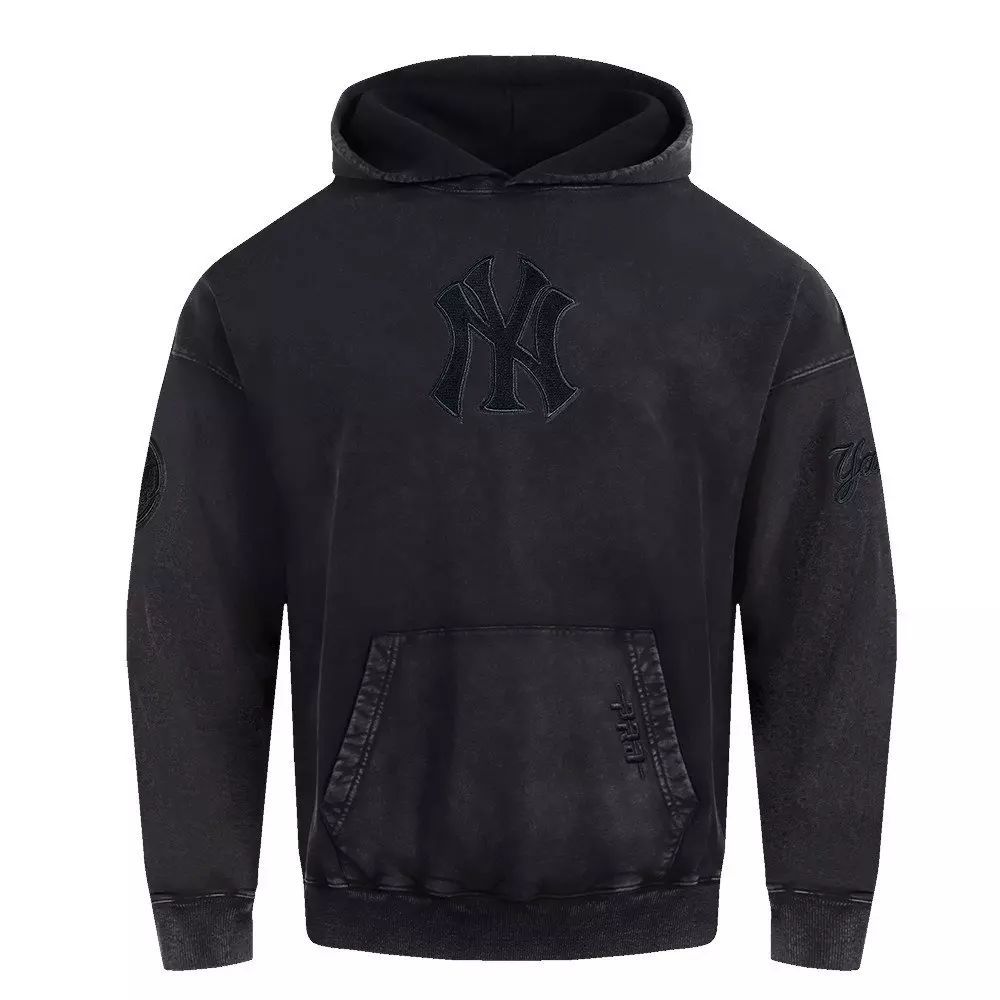 Pro Standard Men's MLB NY Yankees Classic Enzyme Washed Drop Shoulder FT PO Hoodie - Washed Black - WASHED BLACK