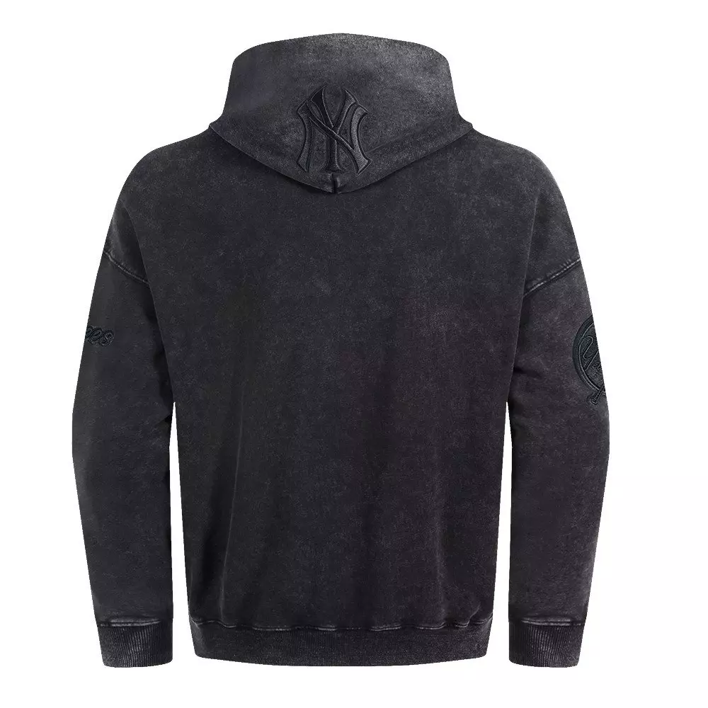 Pro Standard Men's MLB NY Yankees Classic Enzyme Washed Drop Shoulder FT PO Hoodie - Washed Black - WASHED BLACK