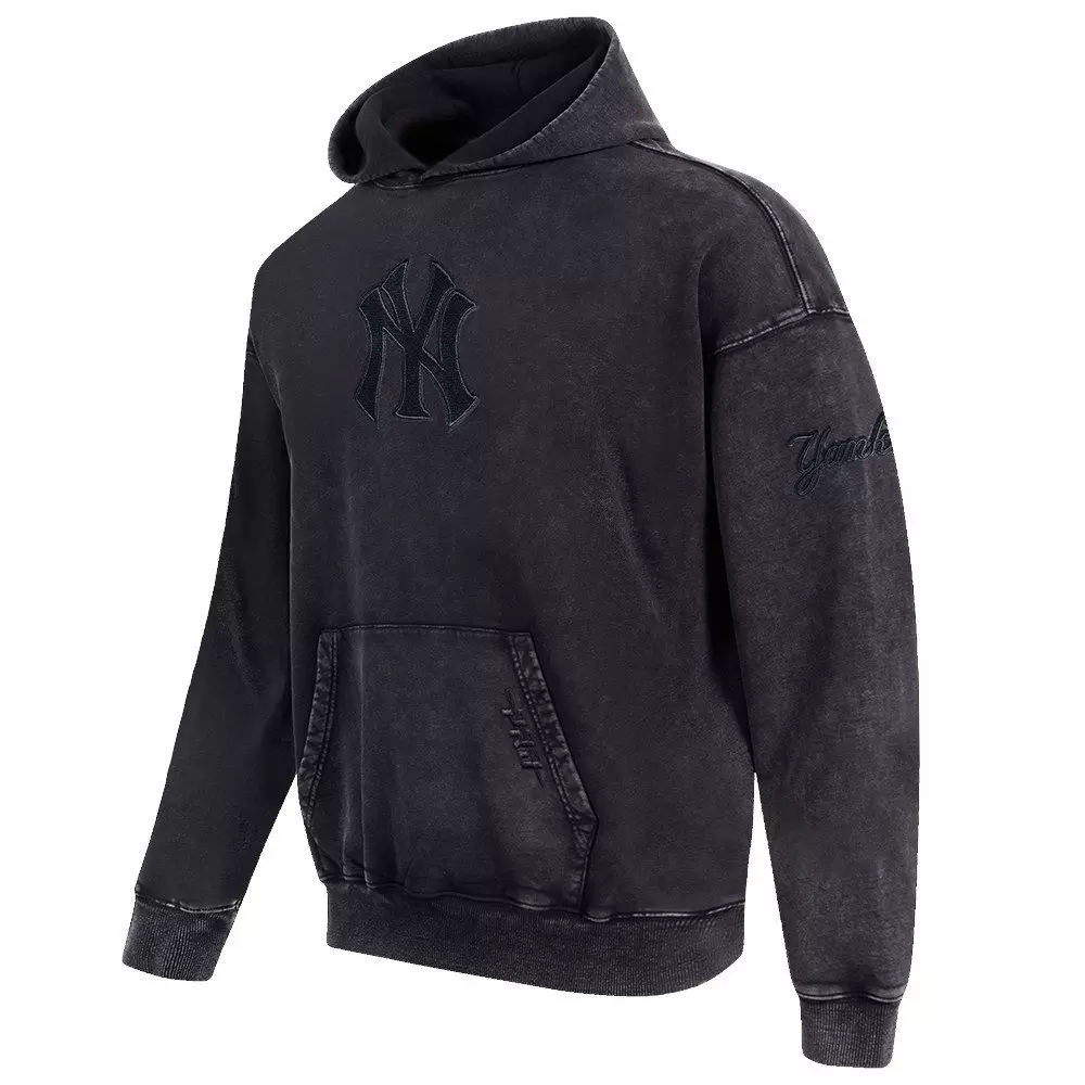 Pro Standard Men's MLB NY Yankees Classic Enzyme Washed Drop Shoulder FT PO Hoodie - Washed Black - WASHED BLACK