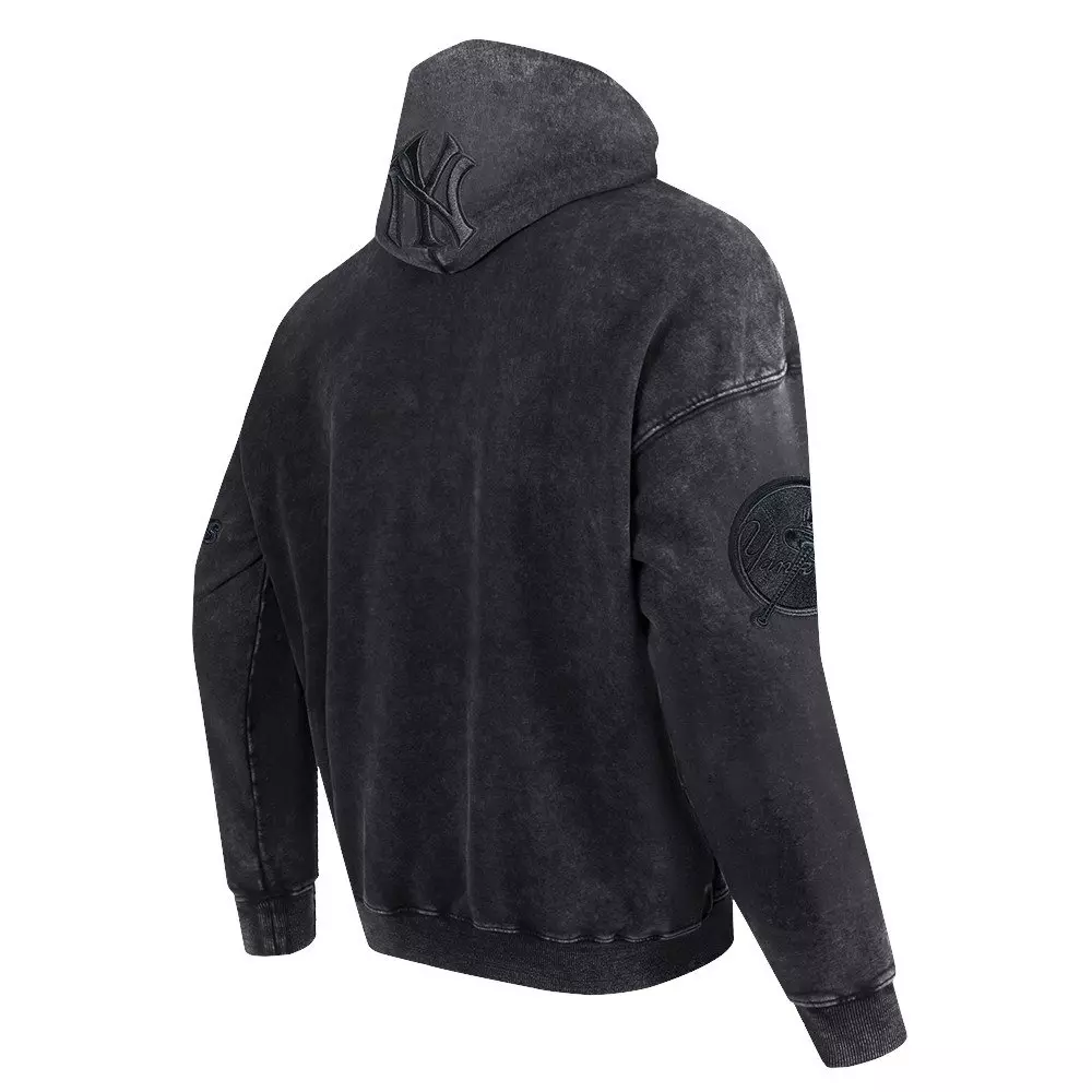 Pro Standard Men's MLB NY Yankees Classic Enzyme Washed Drop Shoulder FT PO Hoodie - Washed Black - WASHED BLACK