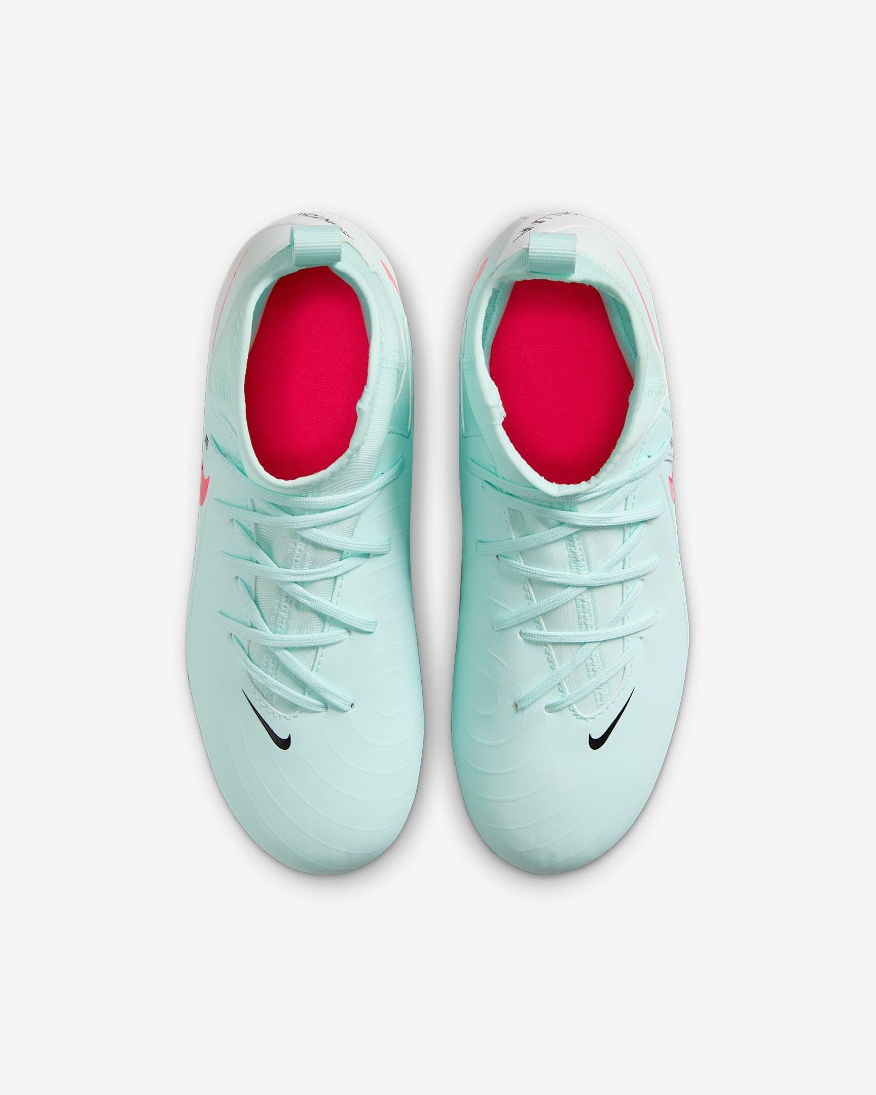 Nike Jr. Phantom Luna 2 Academy Turf Grade School Kids' "Mint/Off Noir/Atomic Red" Soccer Shoe
