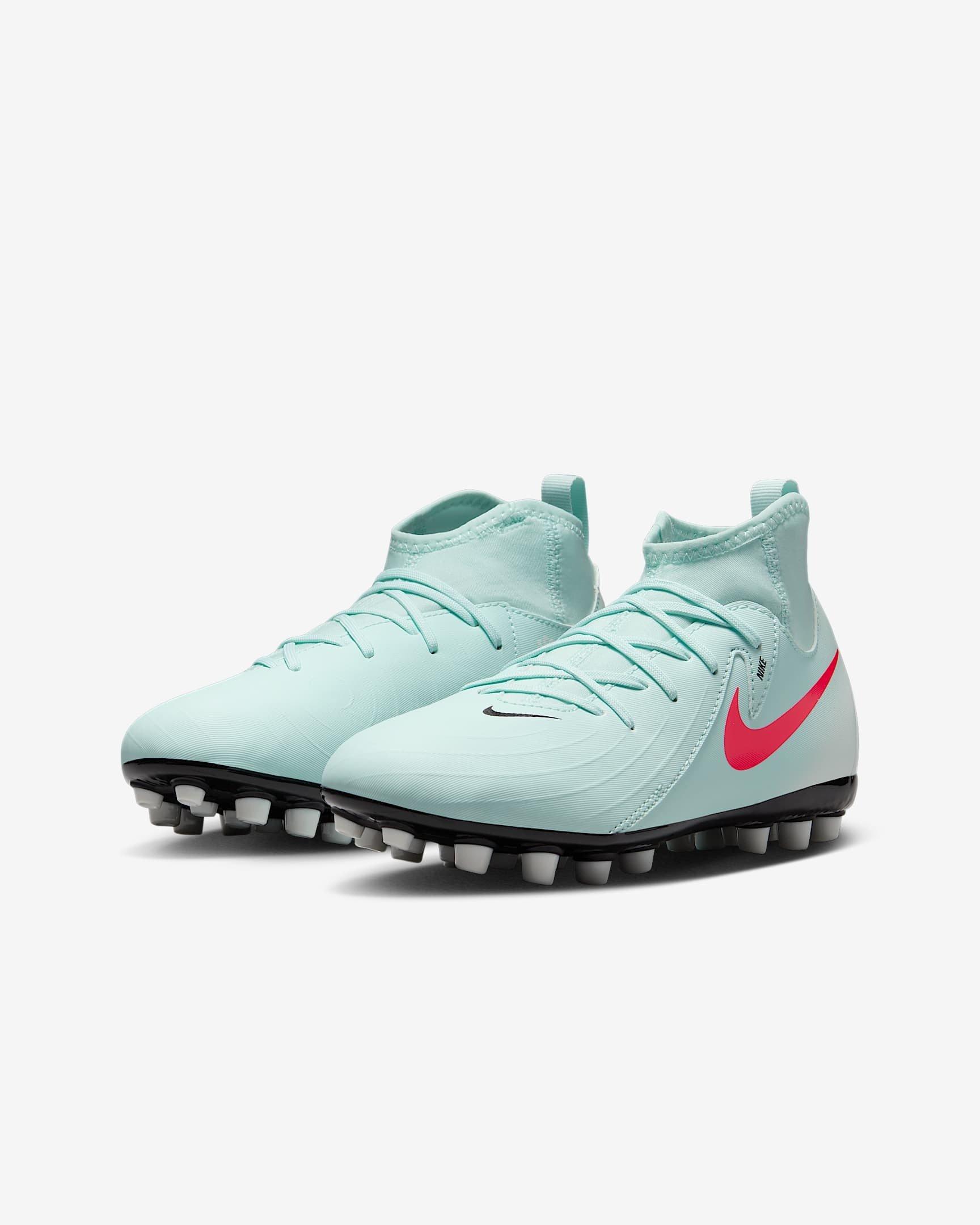 Nike Jr. Phantom Luna 2 Academy Turf Grade School Kids' "Mint/Off Noir/Atomic Red" Soccer Shoe