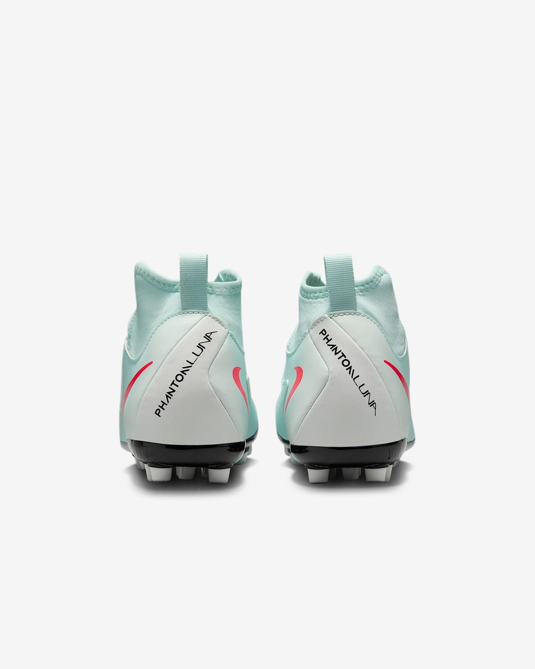 Nike Jr. Phantom Luna 2 Academy Turf Grade School Kids' "Mint/Off Noir/Atomic Red" Soccer Shoe