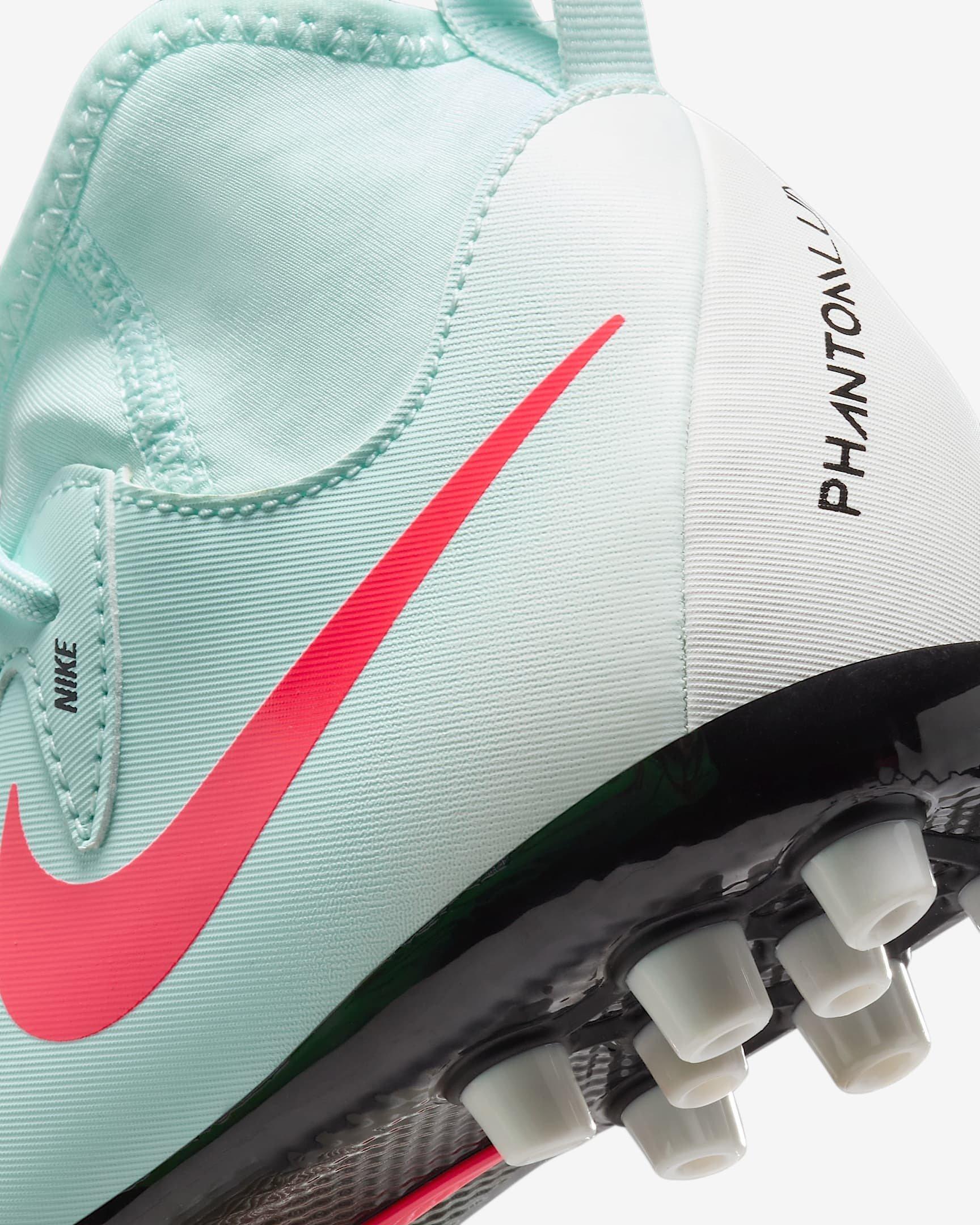 Nike Jr. Phantom Luna 2 Academy Turf Grade School Kids' "Mint/Off Noir/Atomic Red" Soccer Shoe