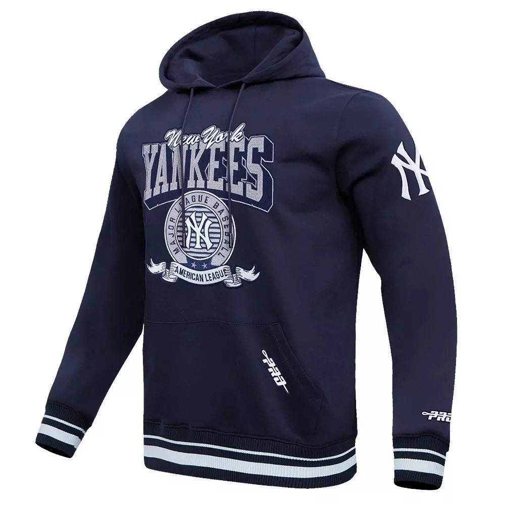 Pro Standard Men's MLB New York Yankees Team Badge Rib Fleece PO Hoodie - Navy - NAVY