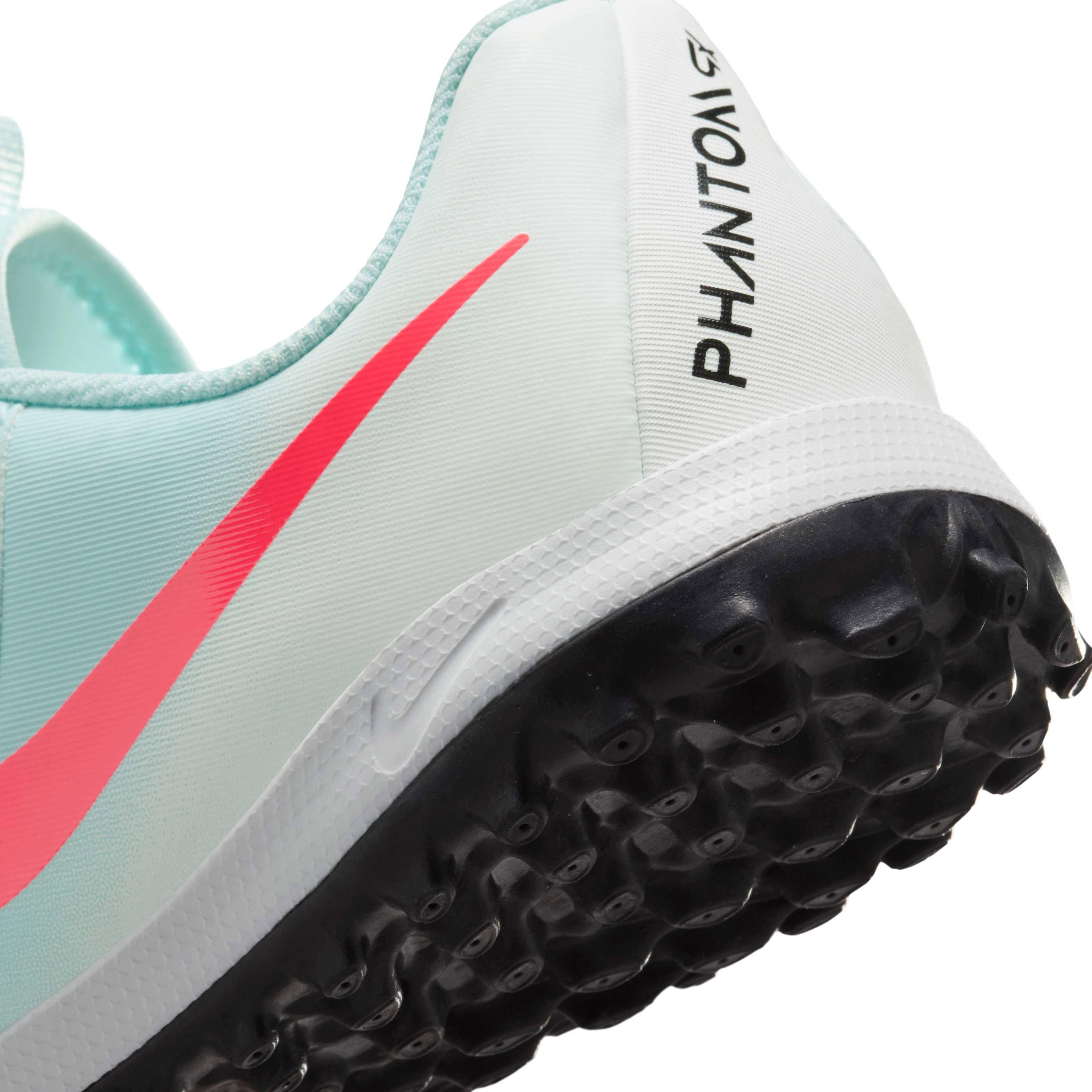 Nike Jr. Phantom GX 2 Academy Turf Grade School Kids' "Mint/Off Noir/Atomic Red" Soccer Shoe