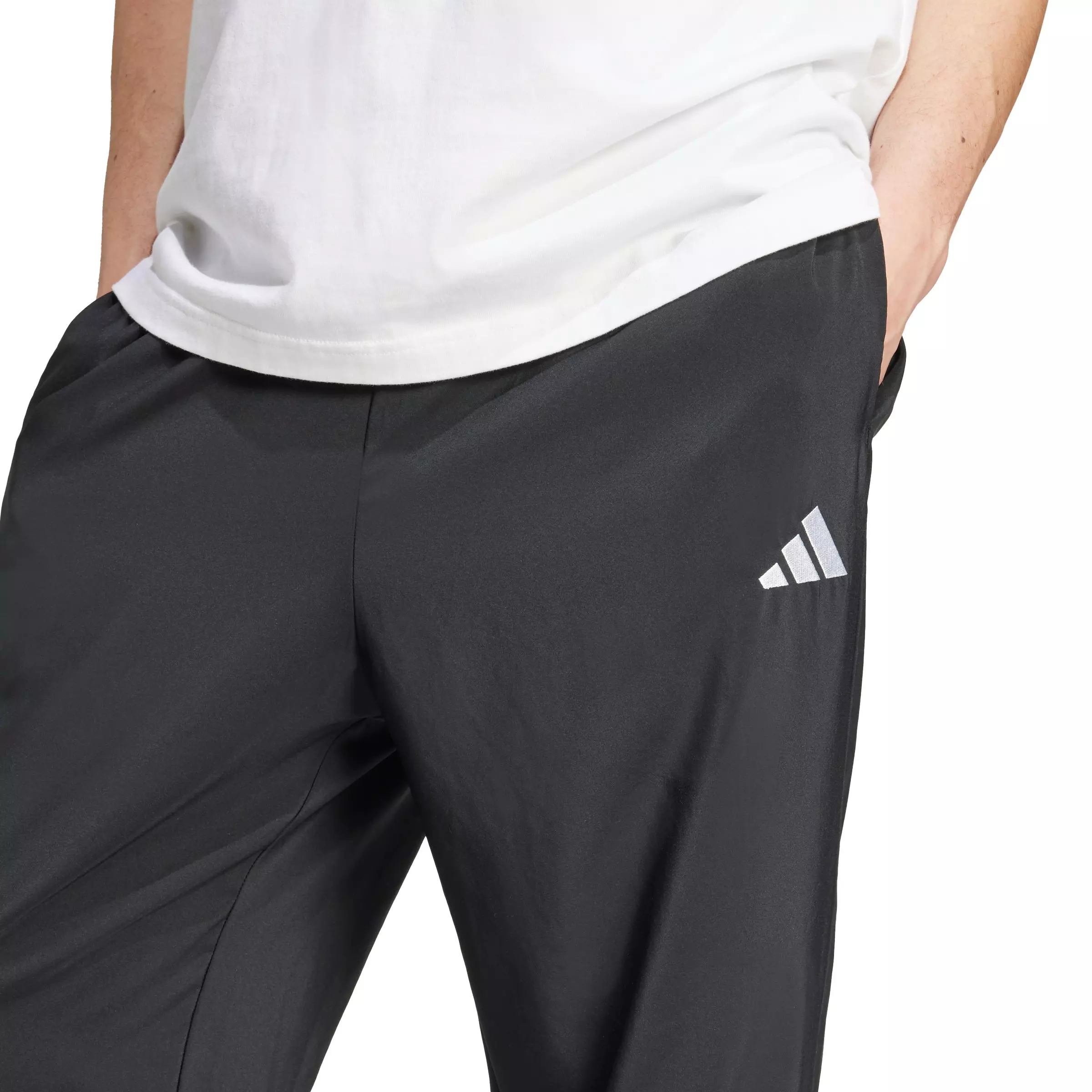 adidas Men's Essentials Small Logo Open-Hem Stanford Tracksuit Bottoms -Black/White - BLACK/WHITE