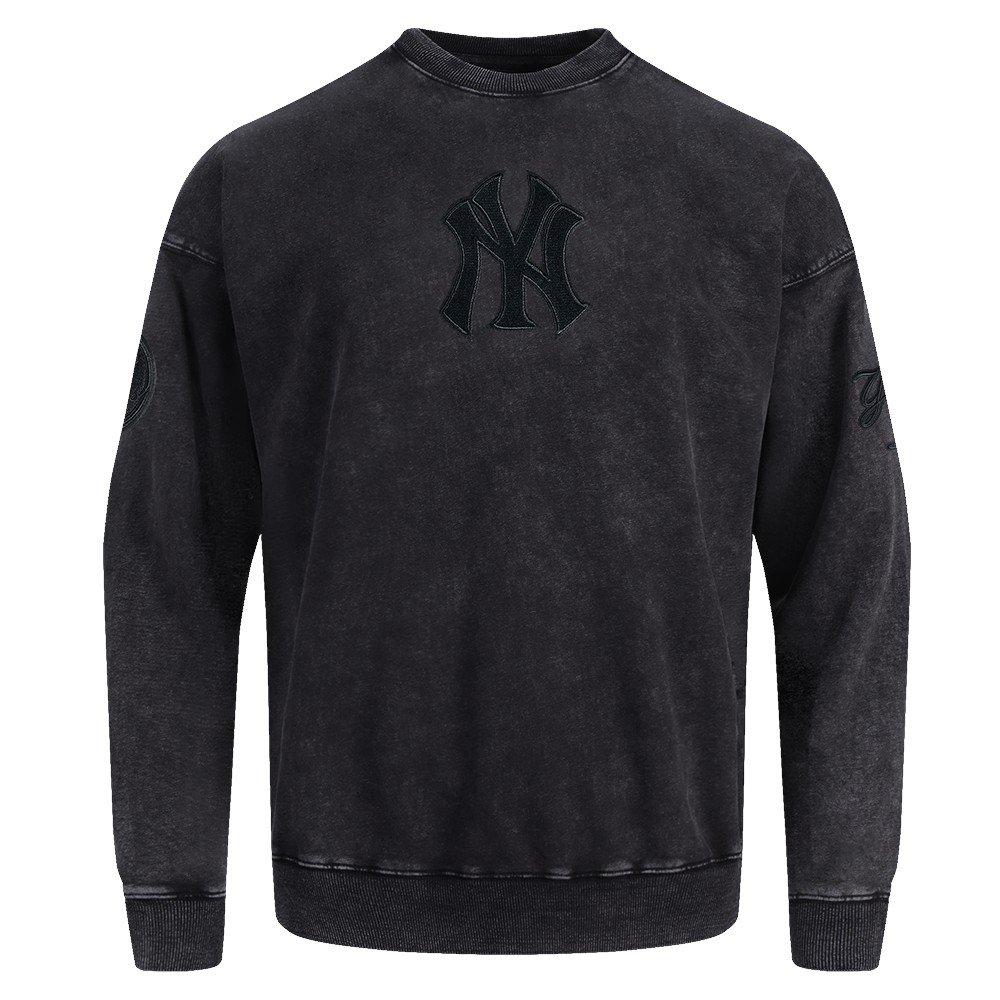 Pro Standard Men's MLB NY Yankees Classic Enzyme Wash Drop Shoulder FT Crewneck - Washed Black - WASHED BLACK