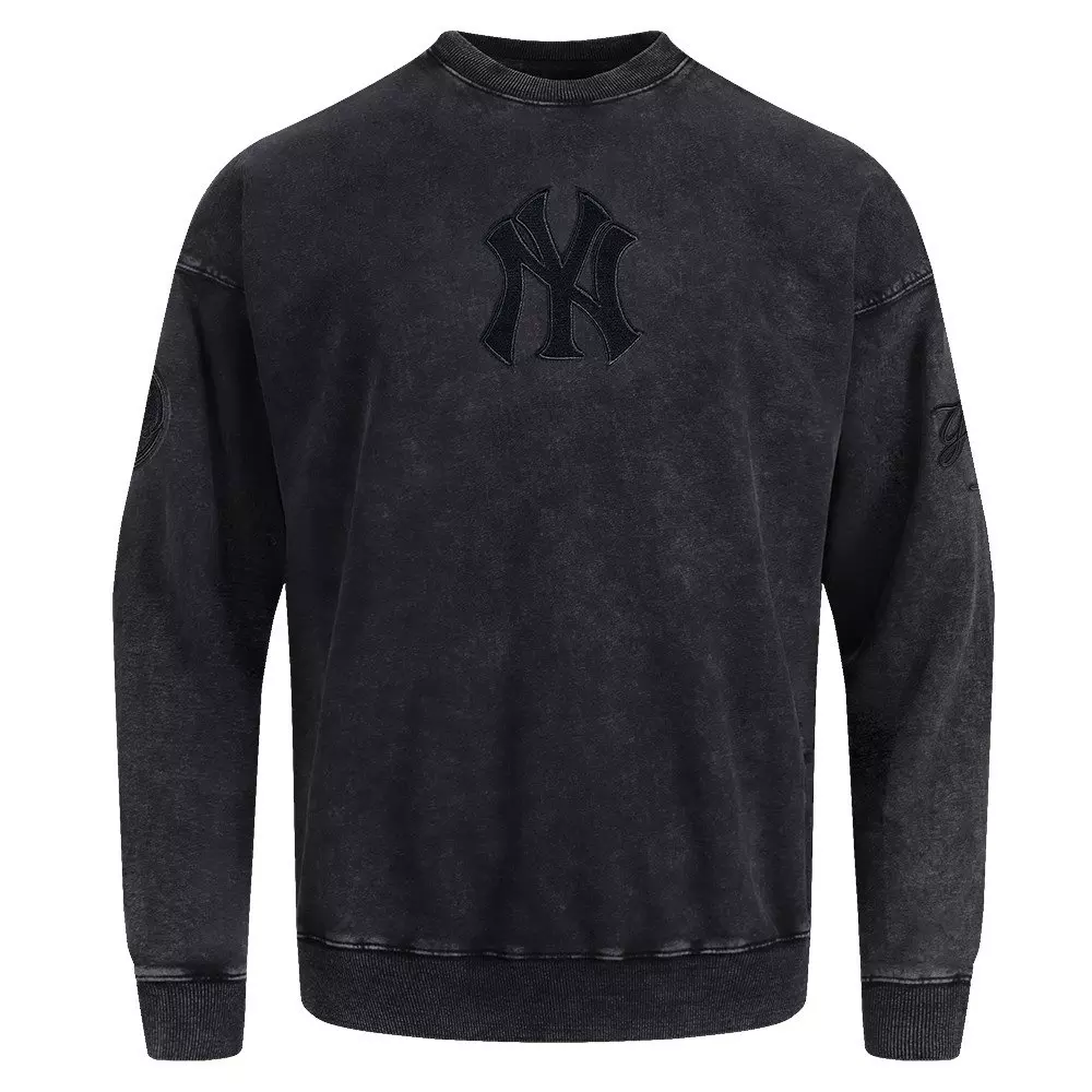 Pro Standard Men's MLB NY Yankees Classic Enzyme Wash Drop Shoulder FT Crewneck - Washed Black - WASHED BLACK