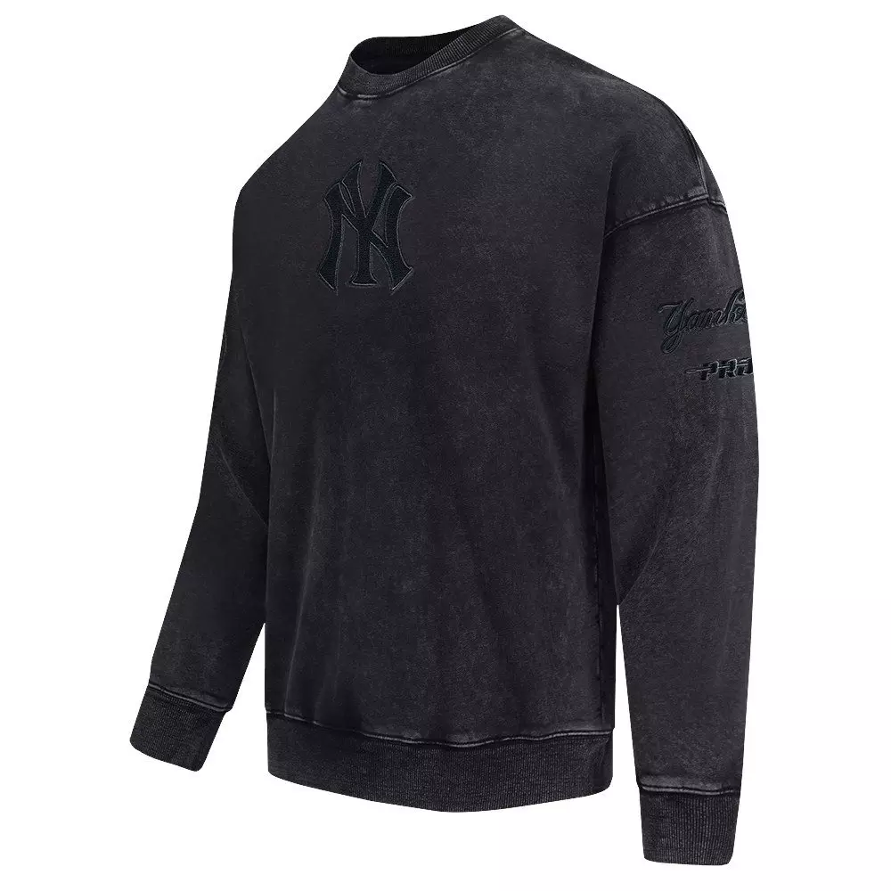 Pro Standard Men's MLB NY Yankees Classic Enzyme Wash Drop Shoulder FT Crewneck - Washed Black - WASHED BLACK