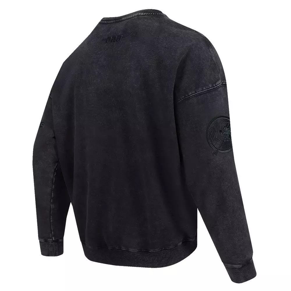 Pro Standard Men's MLB NY Yankees Classic Enzyme Wash Drop Shoulder FT Crewneck - Washed Black - WASHED BLACK