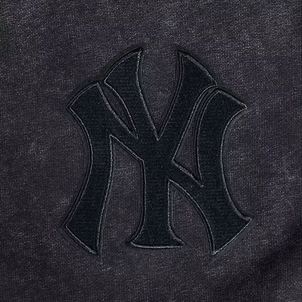 Pro Standard Men's MLB NY Yankees Classic Enzyme Wash Drop Shoulder FT Crewneck - Washed Black - WASHED BLACK