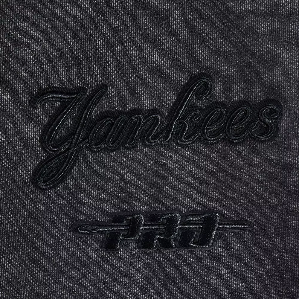 Pro Standard Men's MLB NY Yankees Classic Enzyme Wash Drop Shoulder FT Crewneck - Washed Black - WASHED BLACK