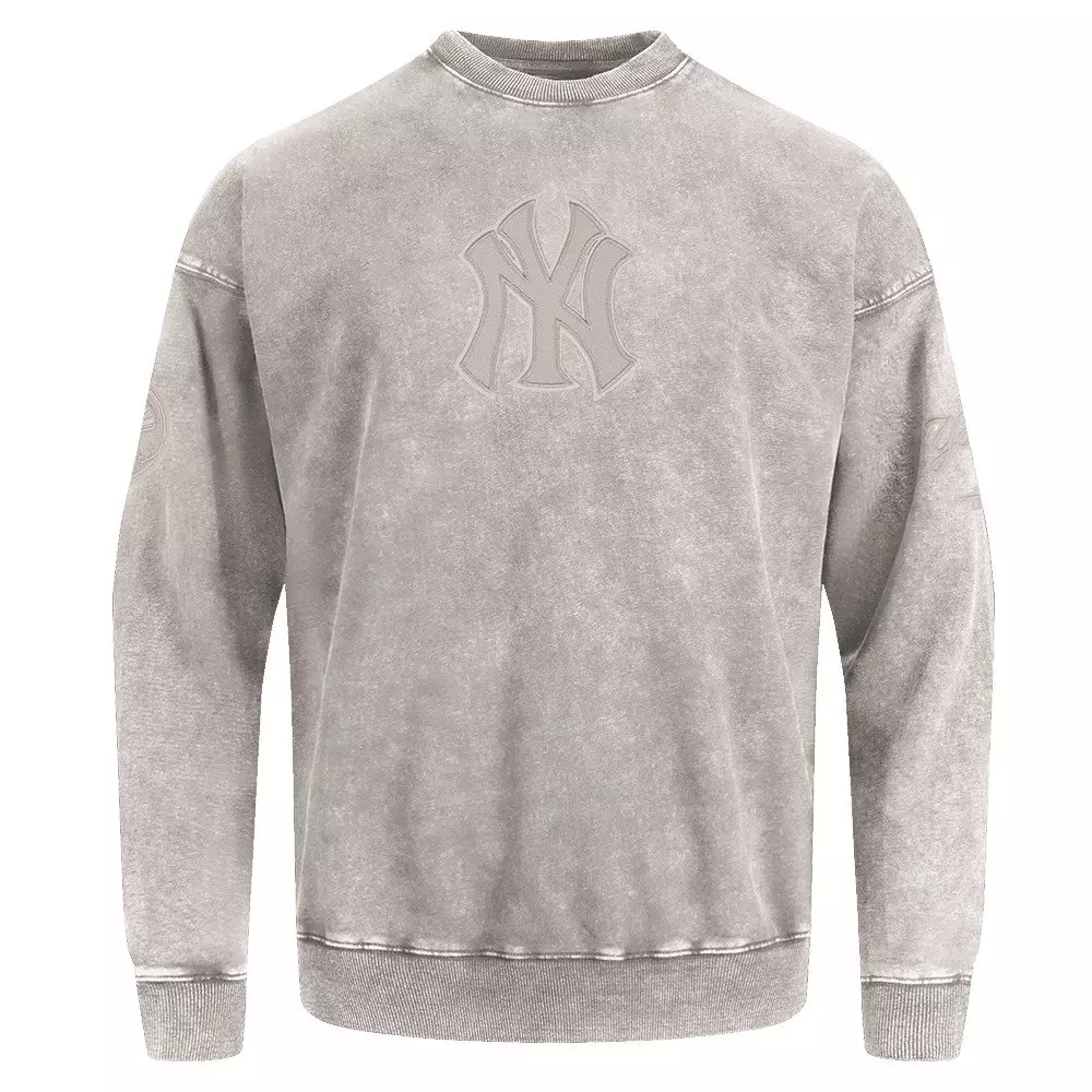 Pro Standard Men's MLB NY Yankees Classic Enzyme Wash Drop Shoulder FT Crewneck - Washed Grey - WASHED GREY