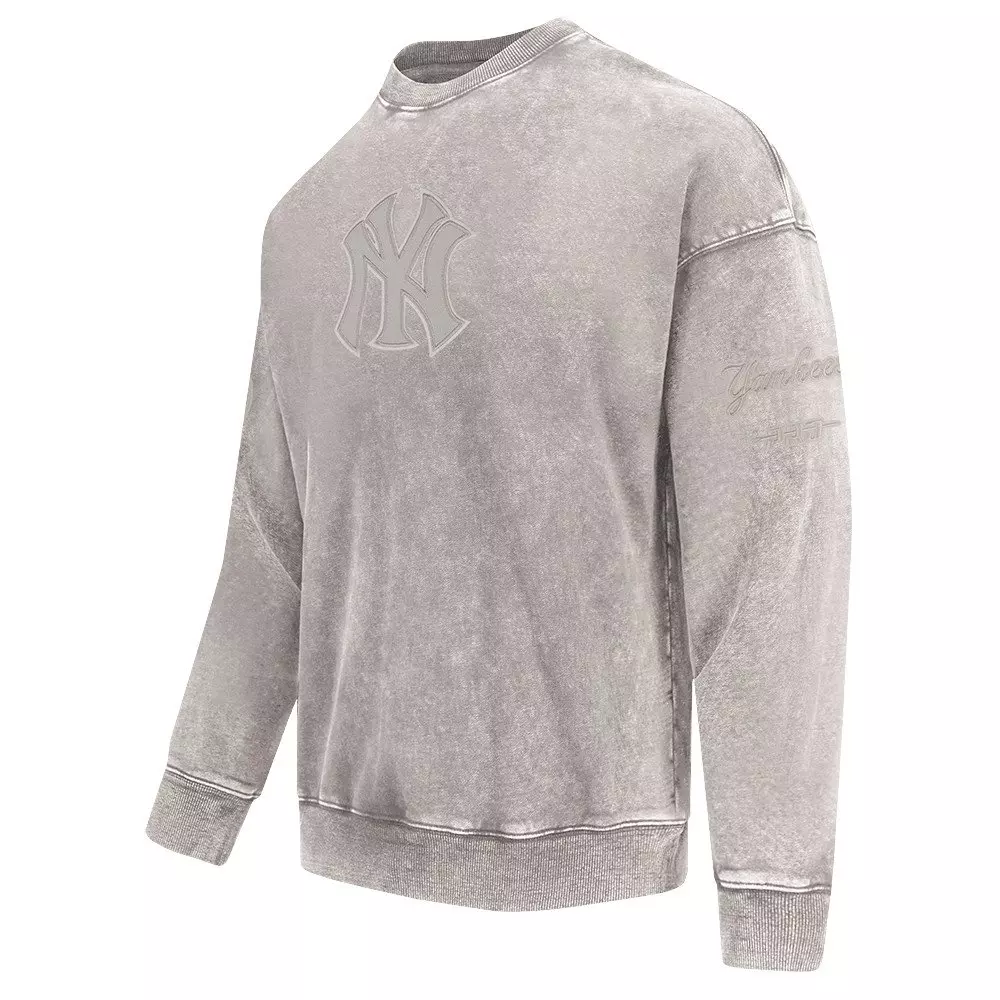 Pro Standard Men's MLB NY Yankees Classic Enzyme Wash Drop Shoulder FT Crewneck - Washed Grey - WASHED GREY