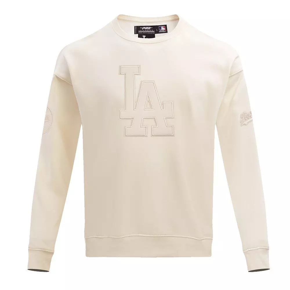 Pro Standard Men's MLB LA Dodgers Neutral Drop Shoulder Fleece Crewneck Sweatshirt - Eggshell - EGGSHELL