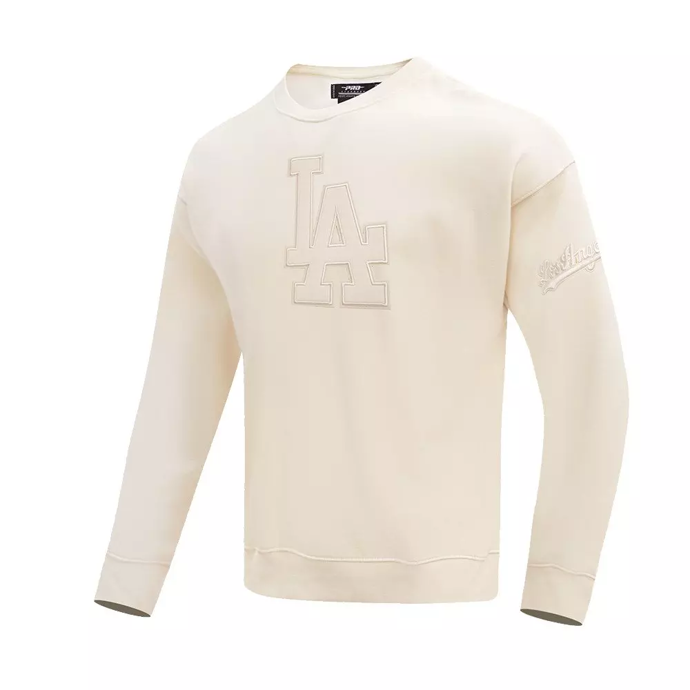 Pro Standard Men's MLB LA Dodgers Neutral Drop Shoulder Fleece Crewneck Sweatshirt - Eggshell - EGGSHELL