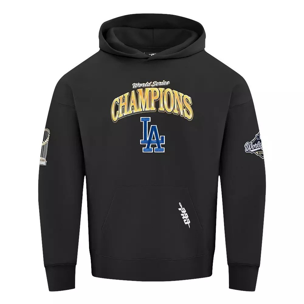 Pro Standard Men's MLB Los Angeles Dodgers 2025 World Series Drop Shoulder Fleece PO Hoodie - Black - BLACK