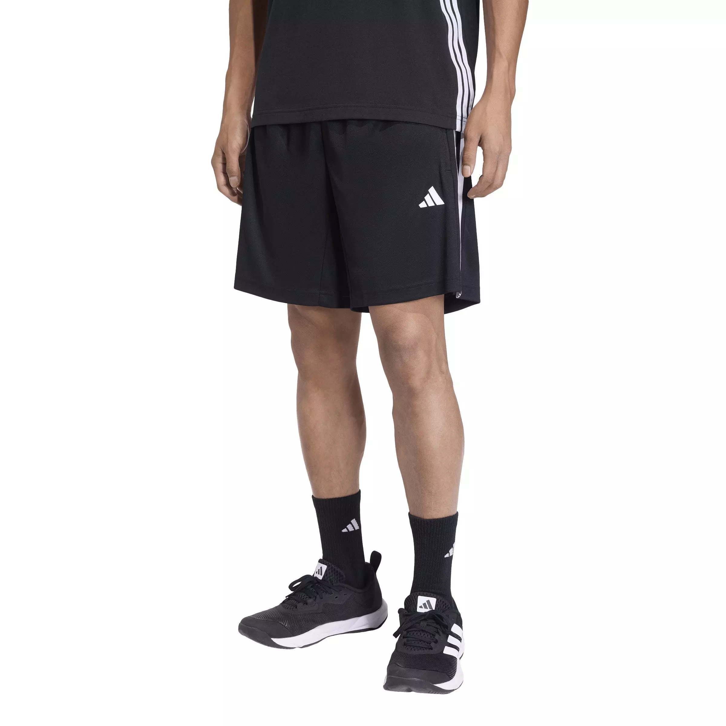 adidas Men's Workout Essentials Base 3-Stripes Pique 9in Shorts - Black/White - BLACK/WHITE
