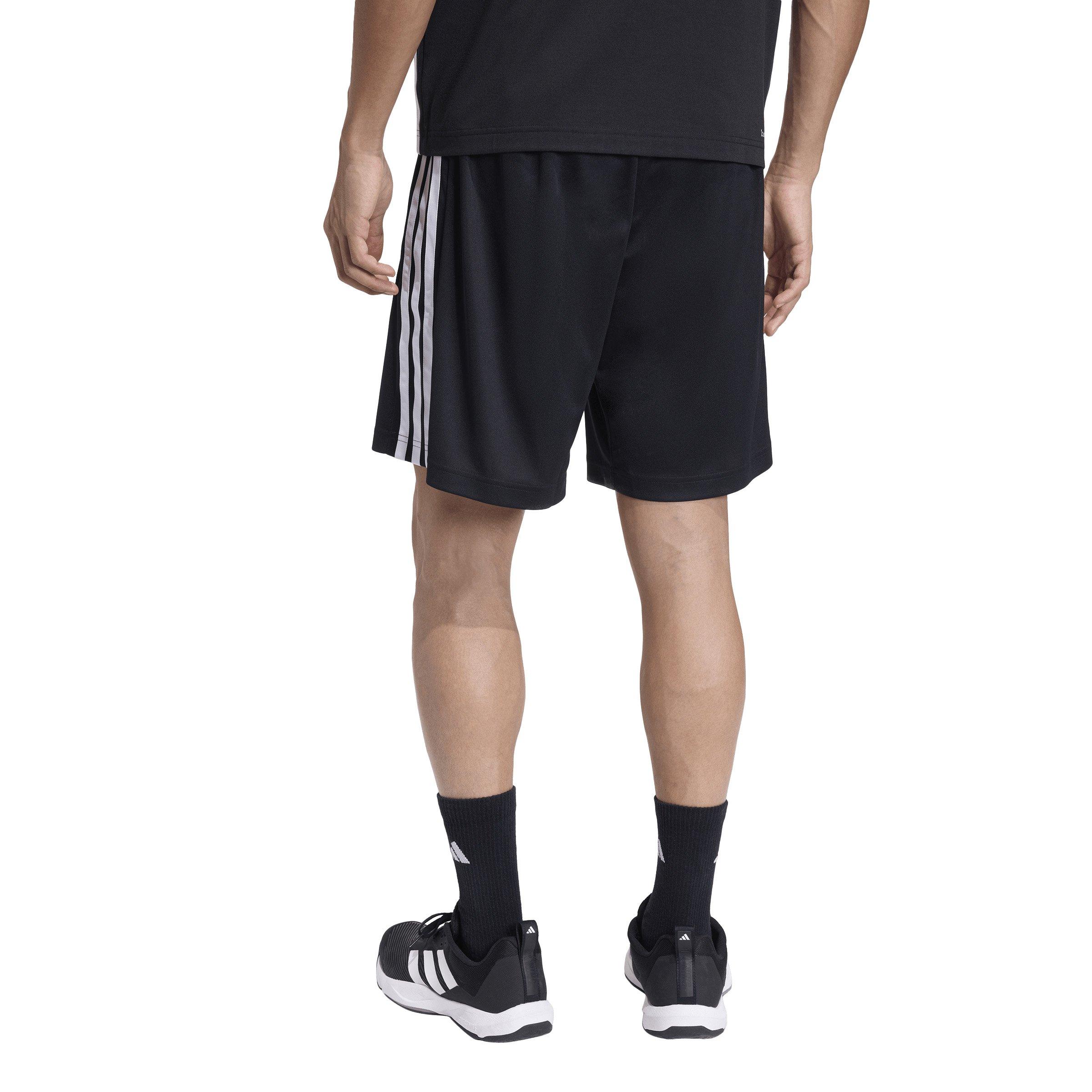 adidas Men's Workout Essentials Base 3-Stripes Pique 9in Shorts -Black/White - BLACK/WHITE Thumbnail View 2