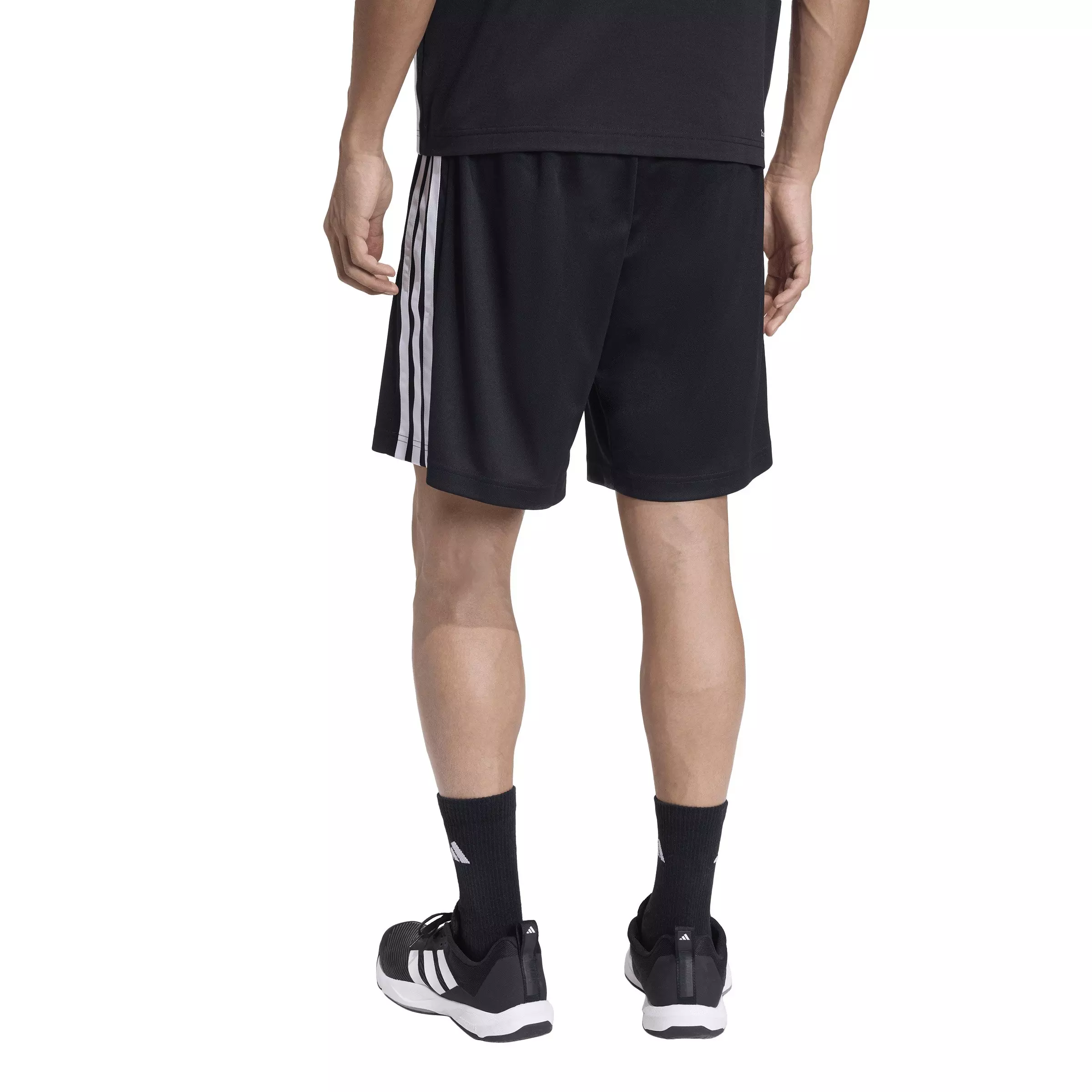 adidas Men's Workout Essentials Base 3-Stripes Pique 9in Shorts -Black/White - BLACK/WHITE