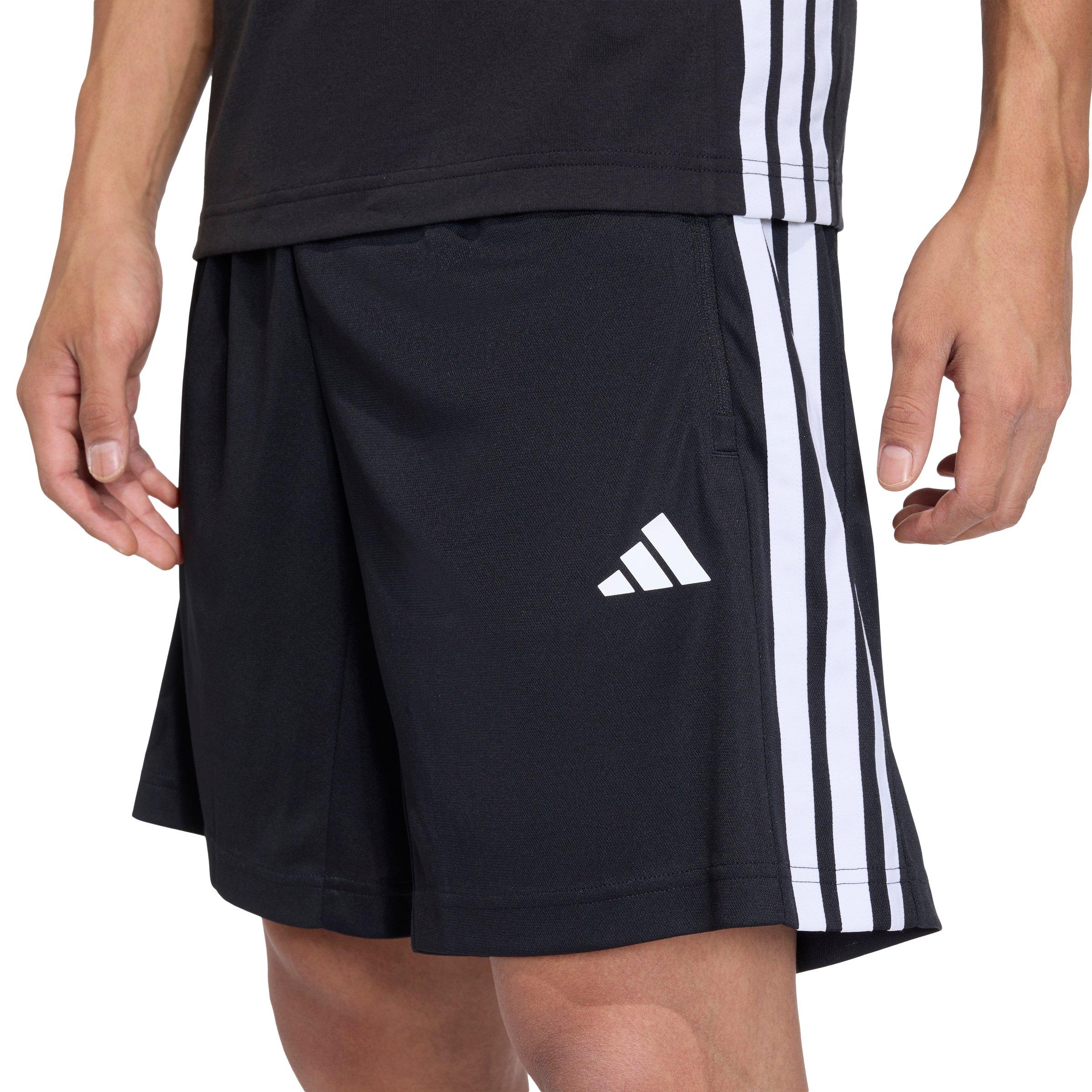 adidas Men's Workout Essentials Base 3-Stripes Pique 9in Shorts -Black/White - BLACK/WHITE Thumbnail View 3