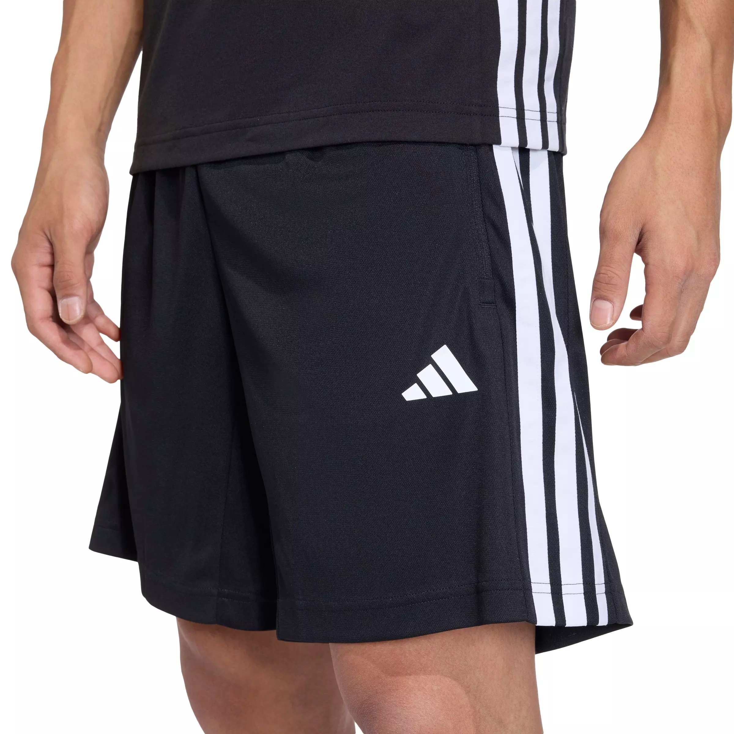 adidas Men's Workout Essentials Base 3-Stripes Pique 9in Shorts -Black/White - BLACK/WHITE