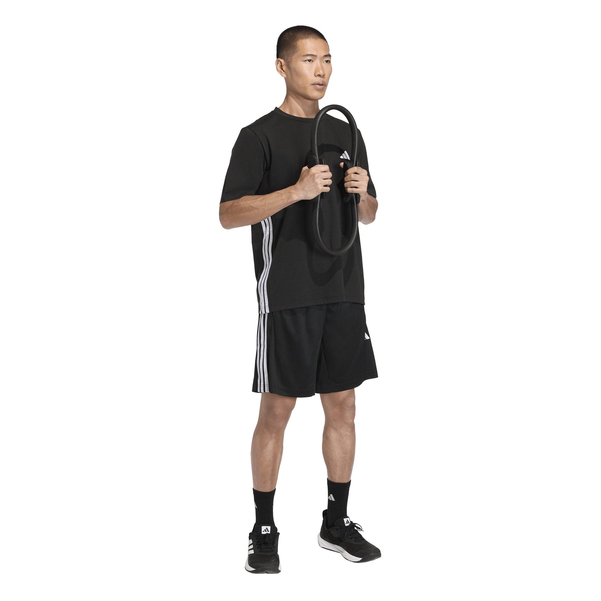 adidas Men's Workout Essentials Base 3-Stripes Pique 9in Shorts -Black/White - BLACK/WHITE Thumbnail View 5